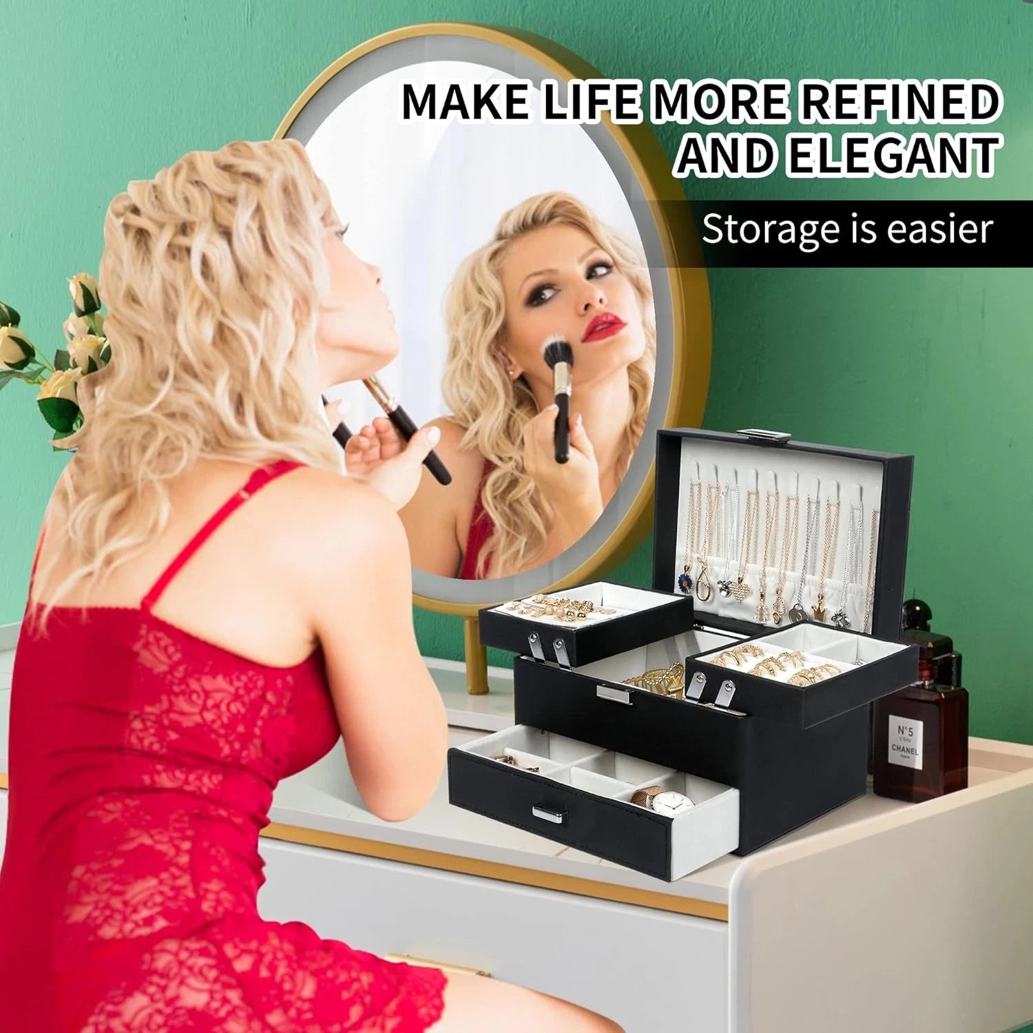 Jewelry Boxes for Women Girls, Jewelry Organizer Box, 3 Layers Jewelry Storage | eBay