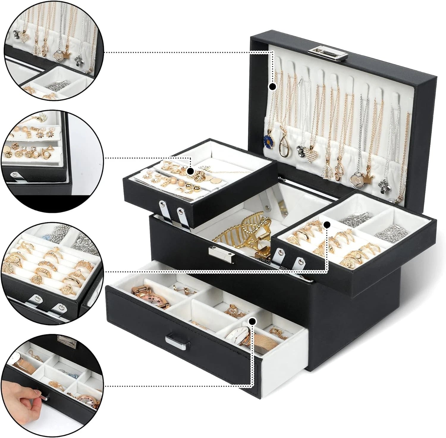 Jewelry Boxes for Women Girls, Jewelry Organizer Box, 3 Layers Jewelry Storage | eBay