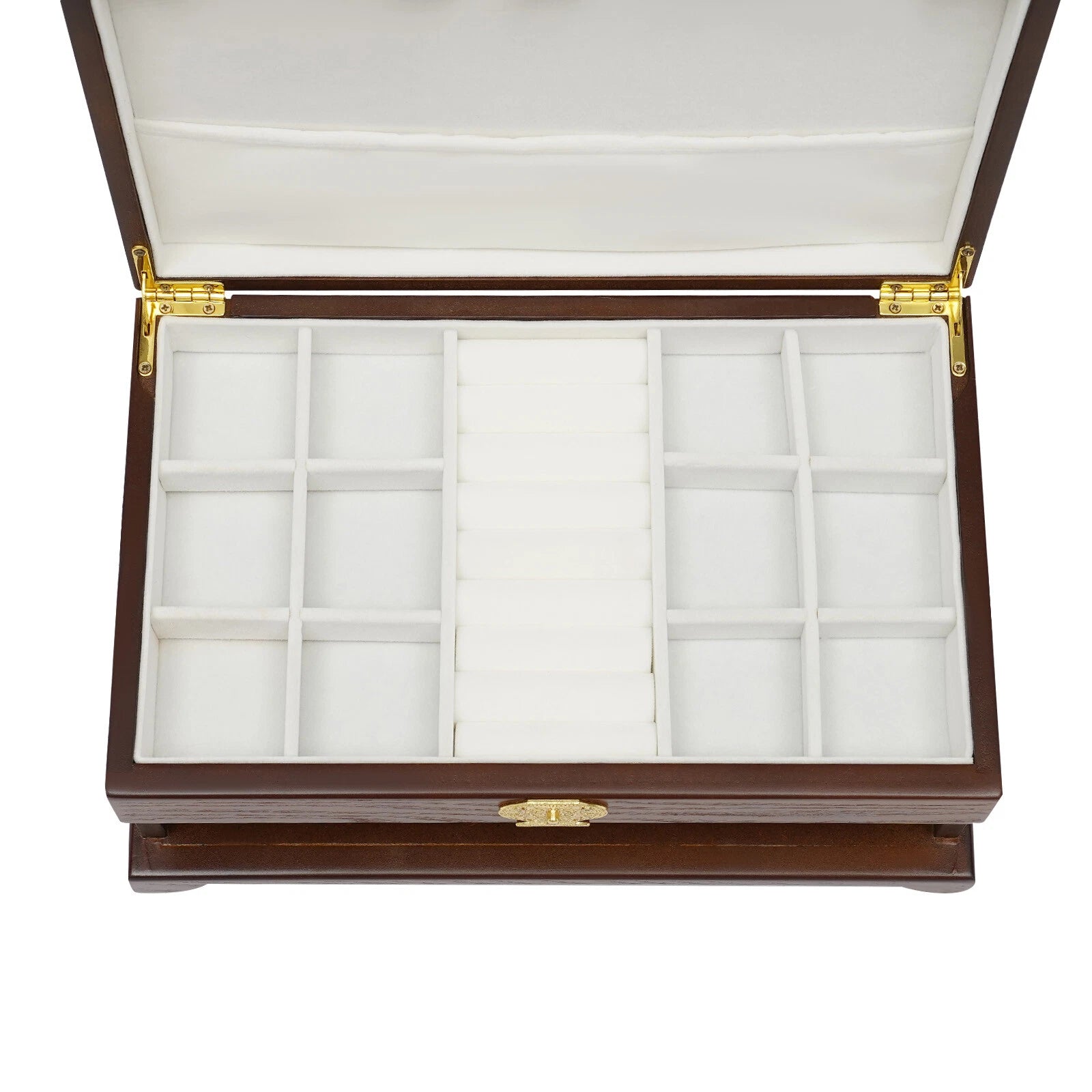 Large Wooden Jewelry Storage Box 3 Layers Organizer 2 Drawers Cabinet | eBay