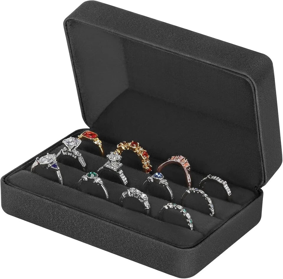 Velet Ring Storage Box for Multiple Rings, Travel Jewelry Stud Black | eBay