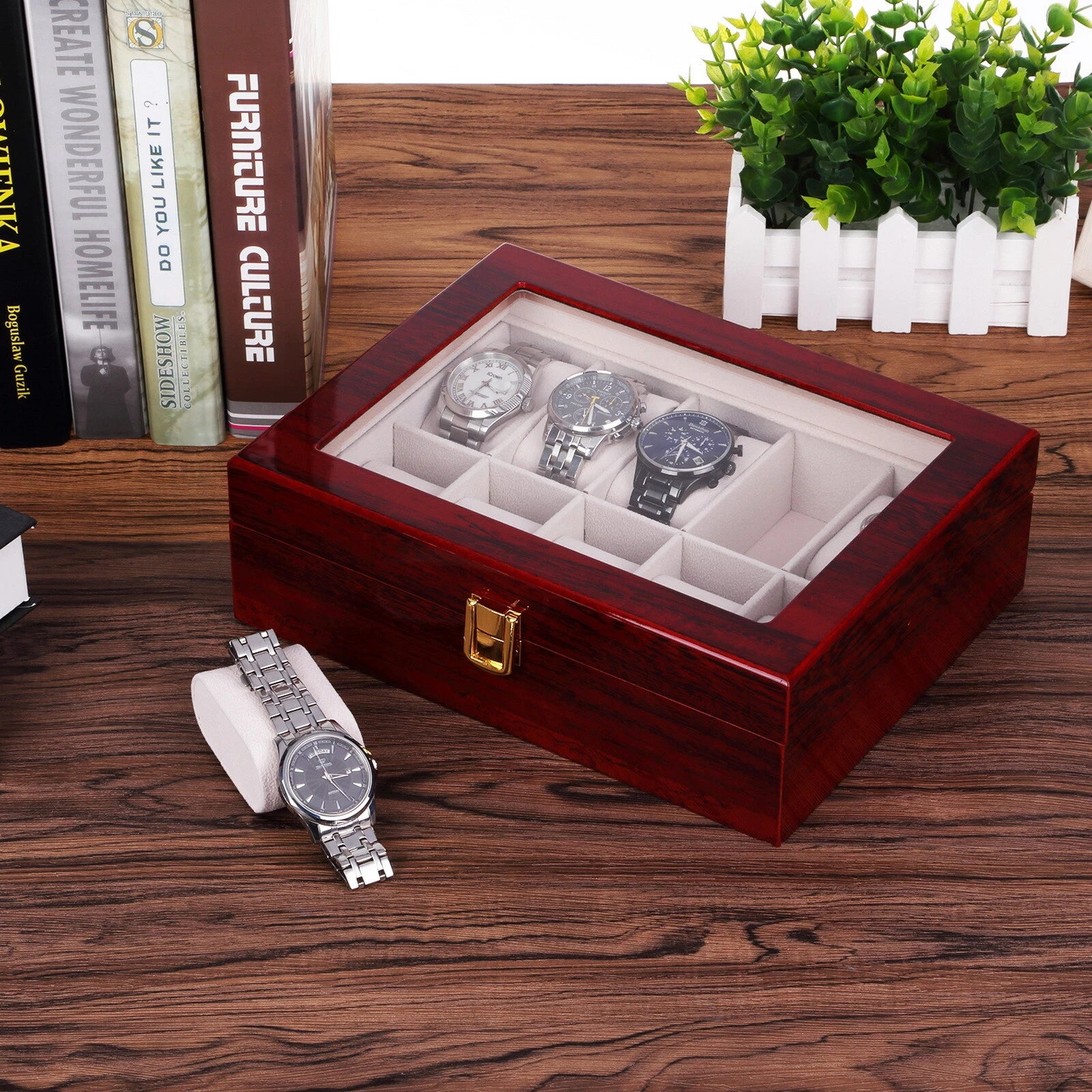 Watch Box Case Organizer Watches Holder Jewelry Storage Top Glass Display Gift | eBay
