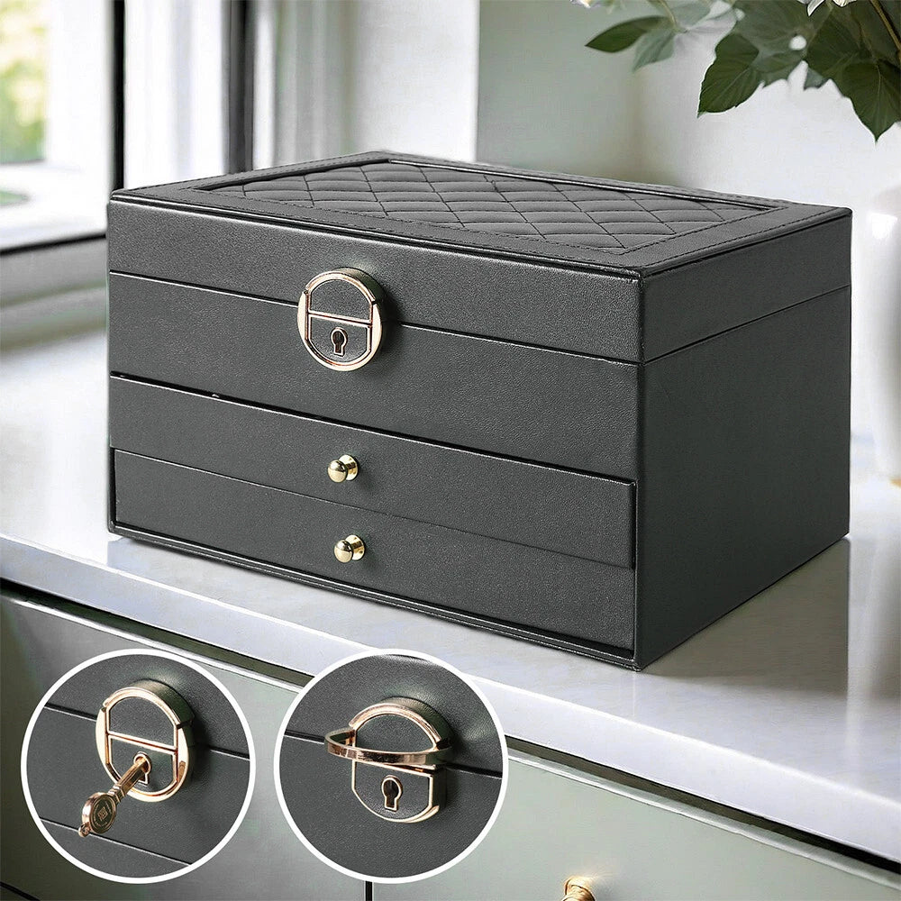 3 Layers Jewelry Box Organizer Large Capacity Ring Earring Necklace.Storage Case | eBay