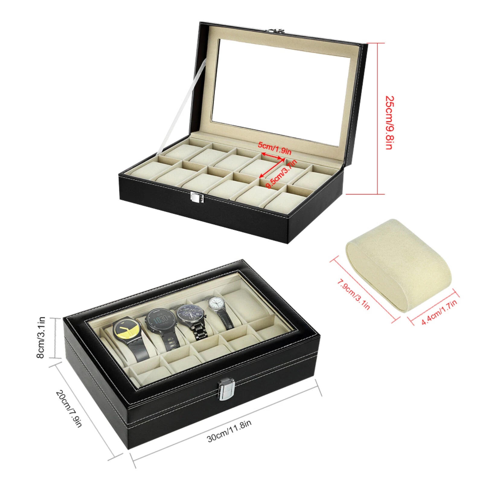 Watch Box Case Organizer Watches Holder Jewelry Storage Top Glass Display Gift | eBay