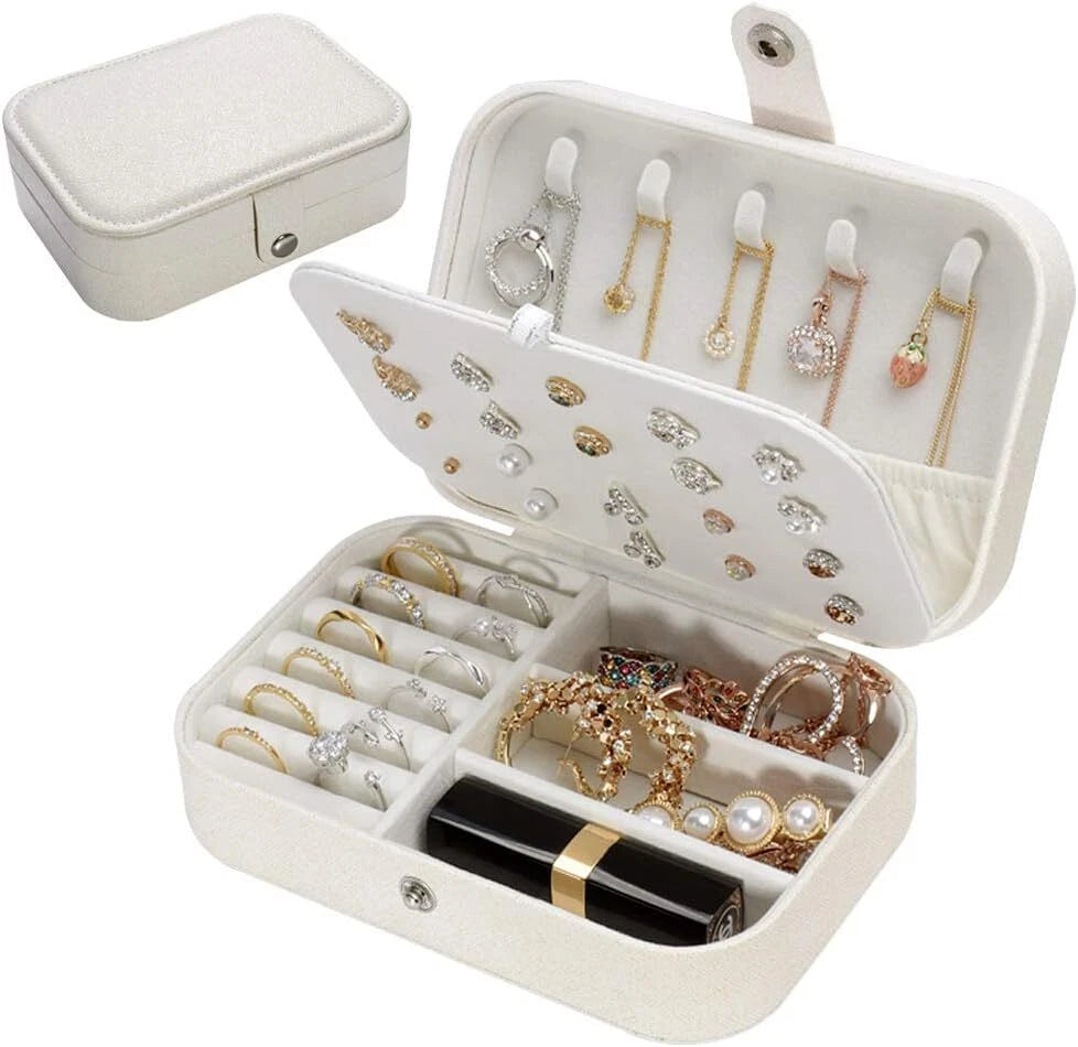 Double Layer Jewelry Box Organizer Case Rings Earrings Necklace Storage Portable | eBay