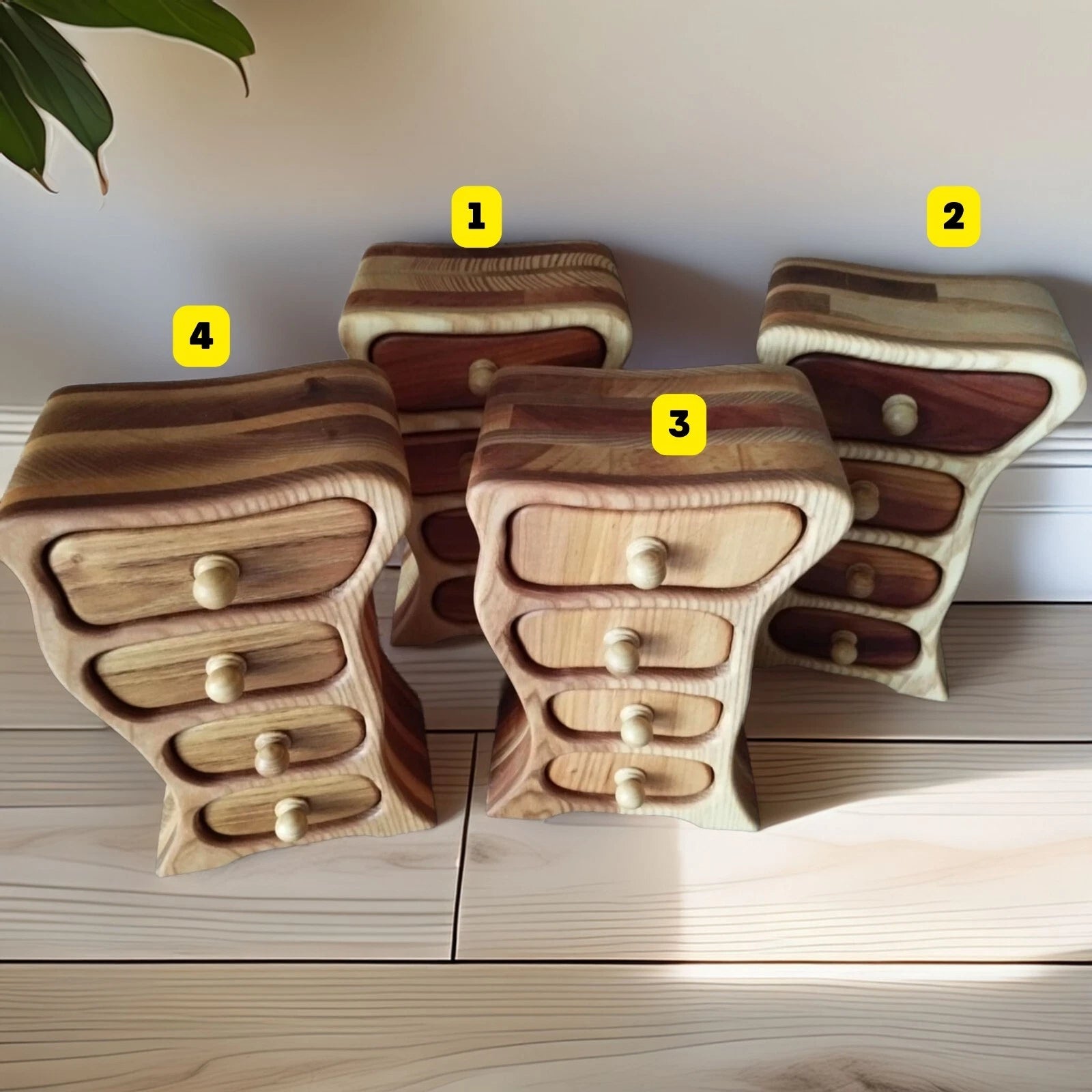 Handcrafted Wooden Jewelry Box – Mini Storage Organizer with 4 Drawers Chest | eBay