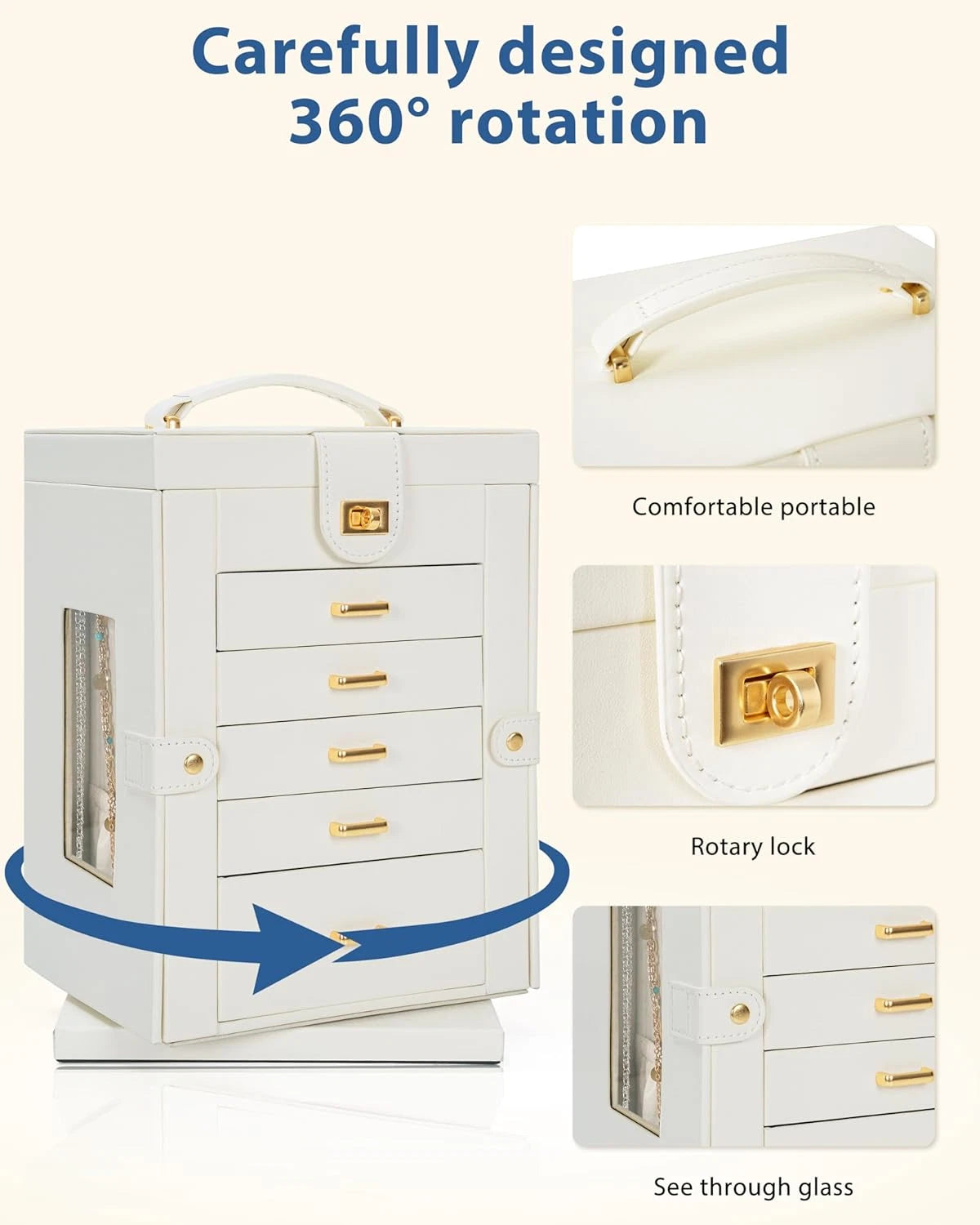 Jewelry Box 6-Tier Organizer Functional 360° Rotating Jewelry Storage Case for W | eBay