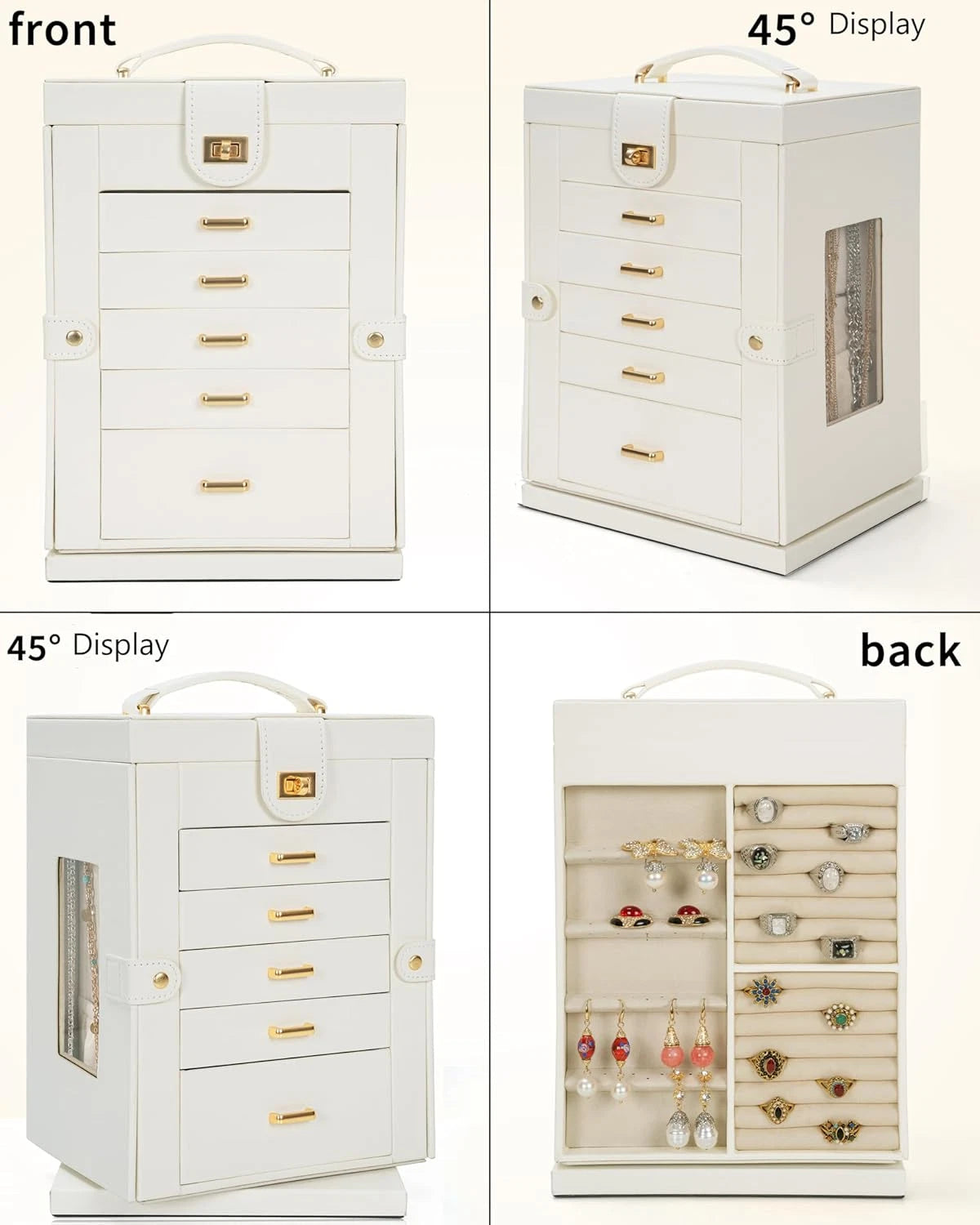 Jewelry Box 6-Tier Organizer Functional 360° Rotating Jewelry Storage Case for W | eBay