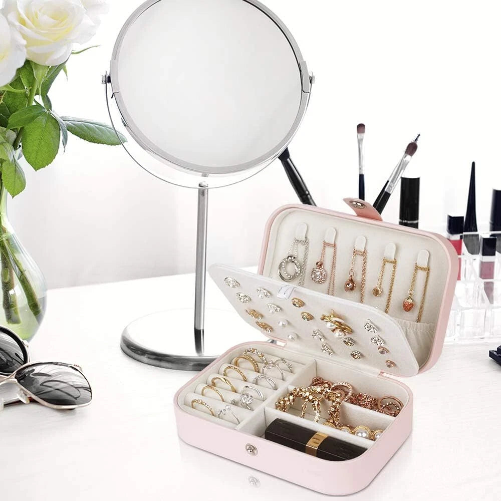 Double Layer Jewelry Box Organizer Case Rings Earrings Necklace Storage Portable | eBay