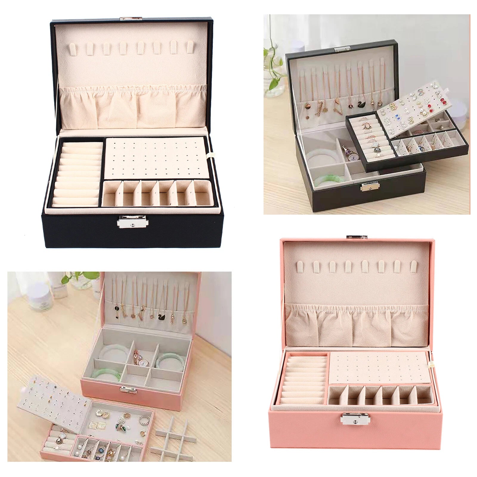 JeWelry Organizer Case 2 Layer Large Box Display Storage Case Fit Women Girls | eBay