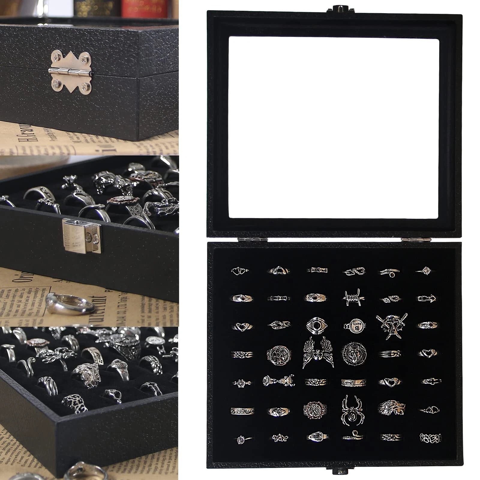 42 Slots Ring Organizer Display Case, Jewelry Storage Tray Boxes for Multiple Ri | eBay