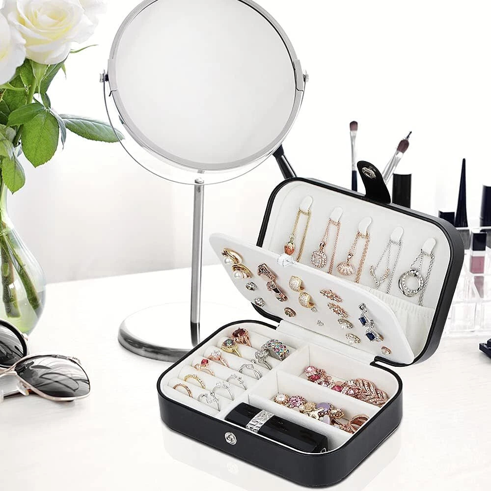 Double Layer Jewelry Box Organizer Case Rings Earrings Necklace Storage Portable | eBay