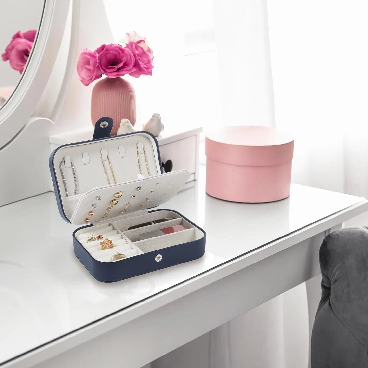 Double Layer Jewelry Box Organizer Case Rings Earrings Necklace Storage Portable | eBay