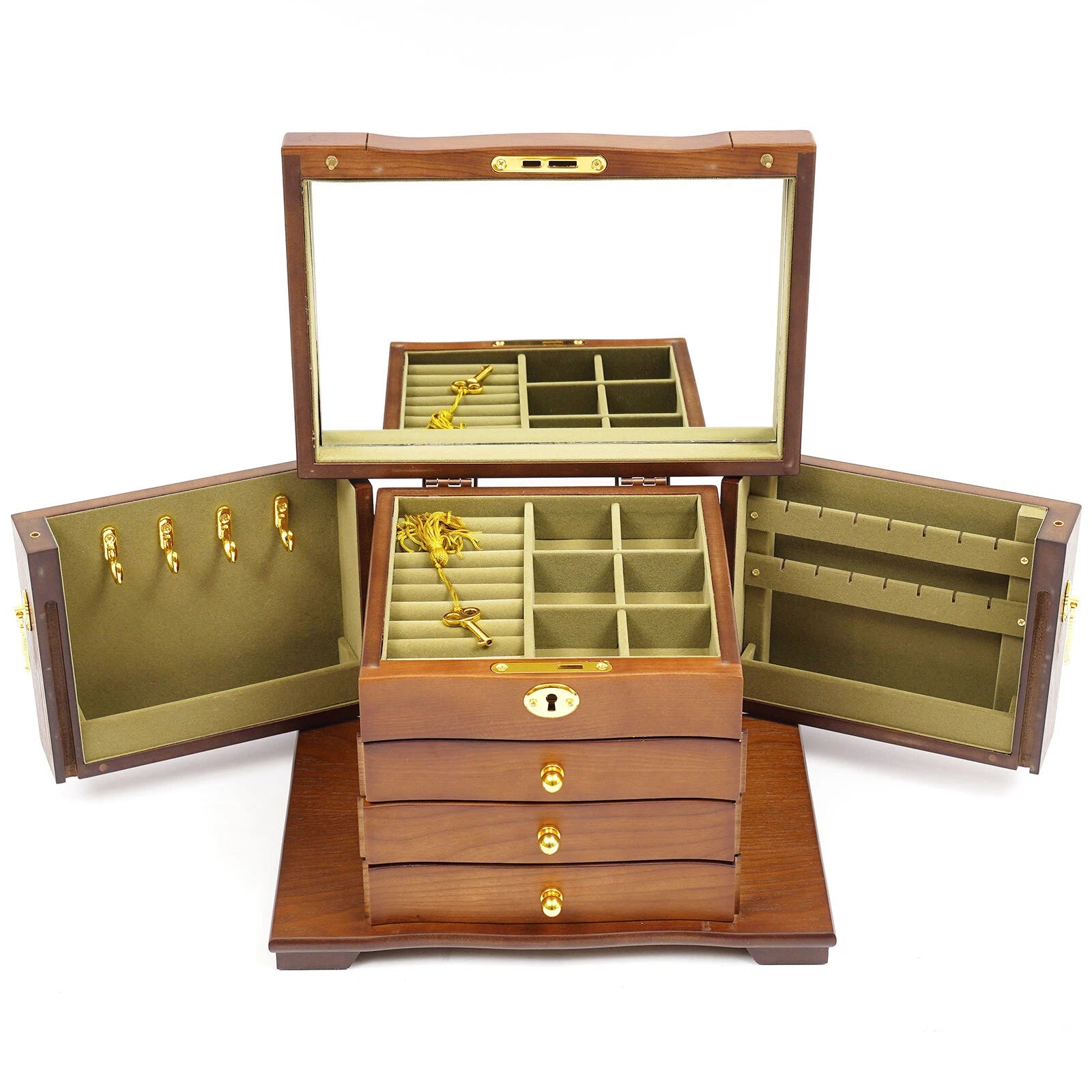 Lining Jewelry Box Wooden Jewelry Storage Case W/mirror&lock Watch Necklace Case | eBay