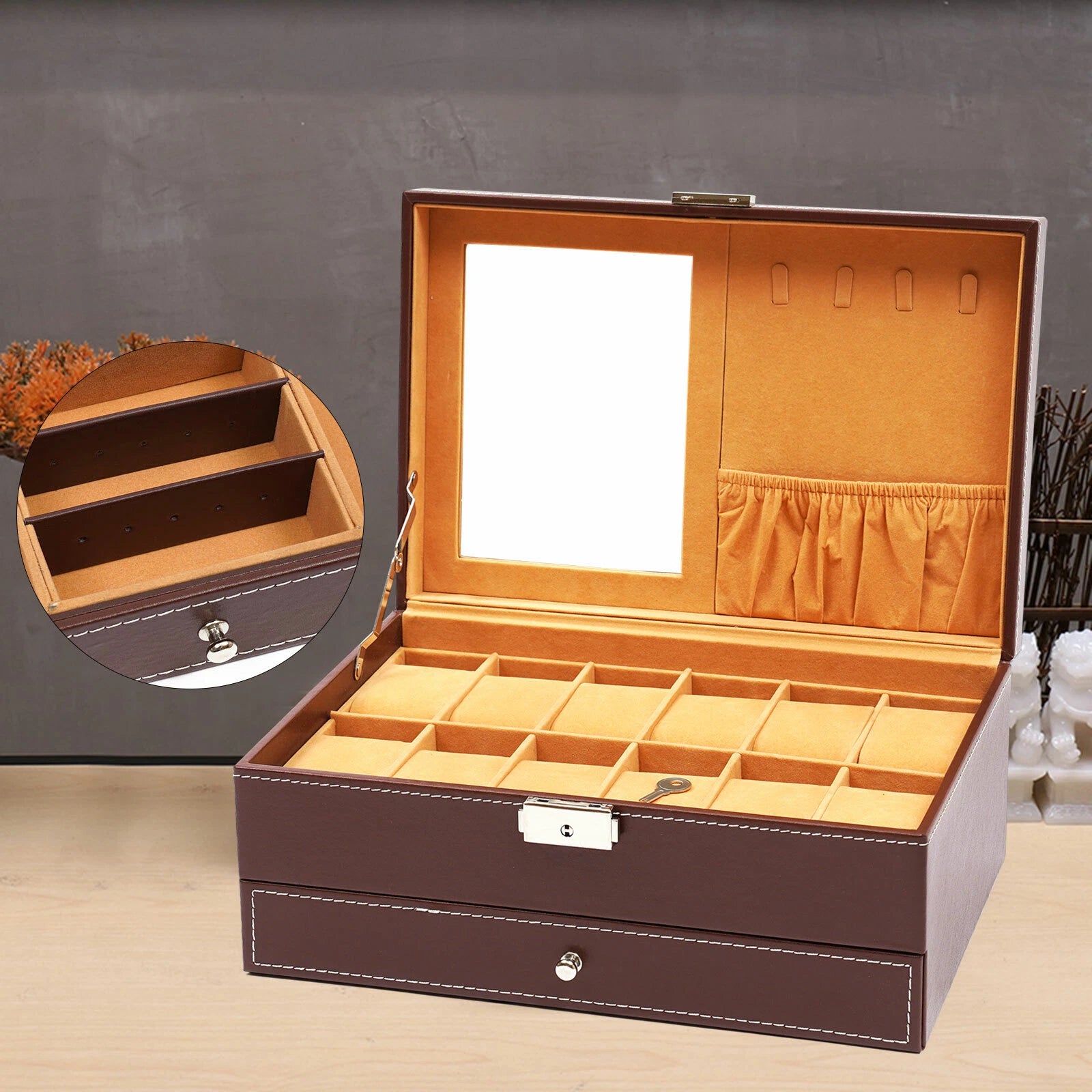 12 Slots Watch Box Case Organizer Women Jewelry Storage Holder Display w/Mirrior | eBay