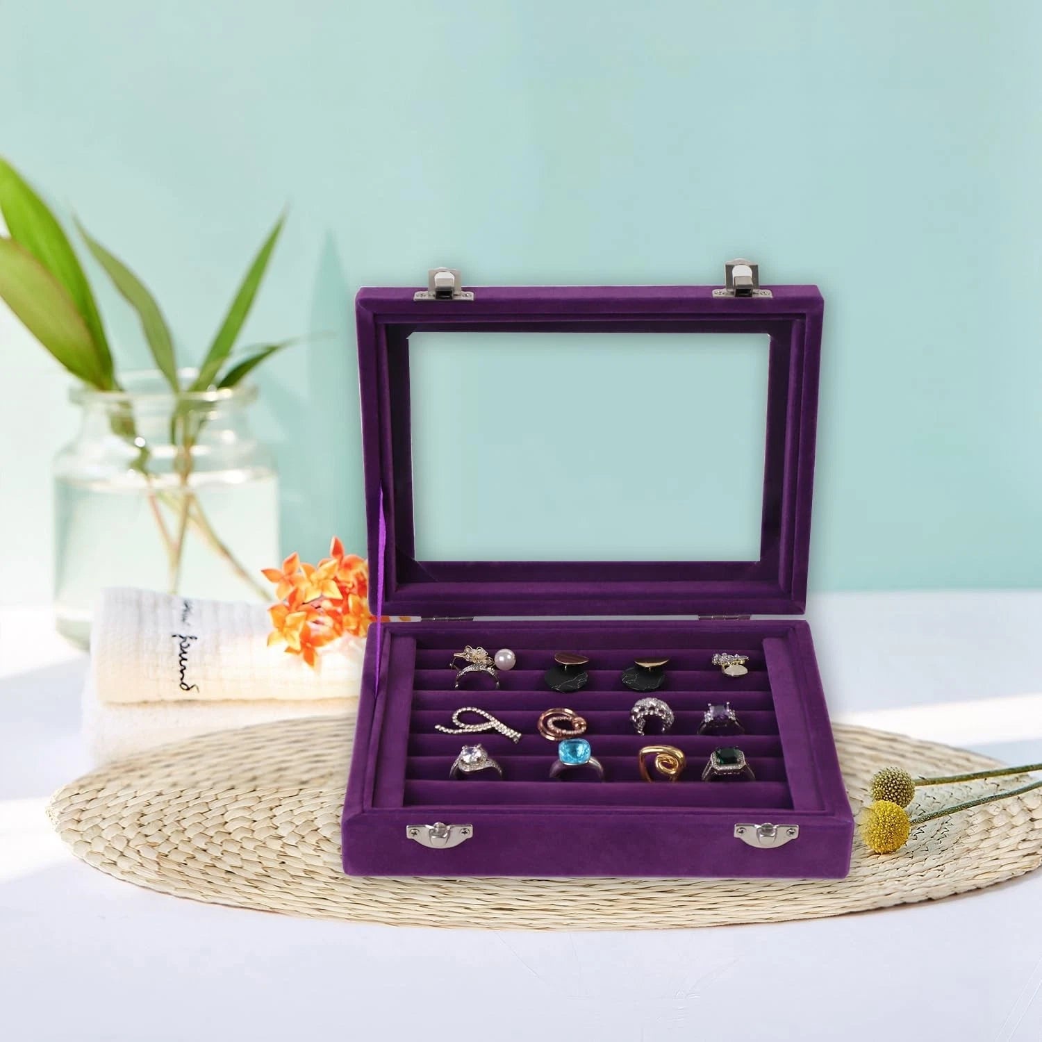 7 Slots Velvet Jewelry Box Rings Organizer Tray Display Storage Box for Girls | eBay
