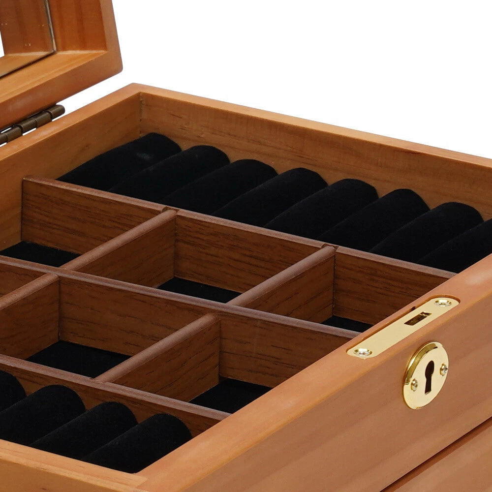 Large Capacity Wooden Jewelry Box W/ Safe Lock 3 Layers Retro Storage Organizer | eBay