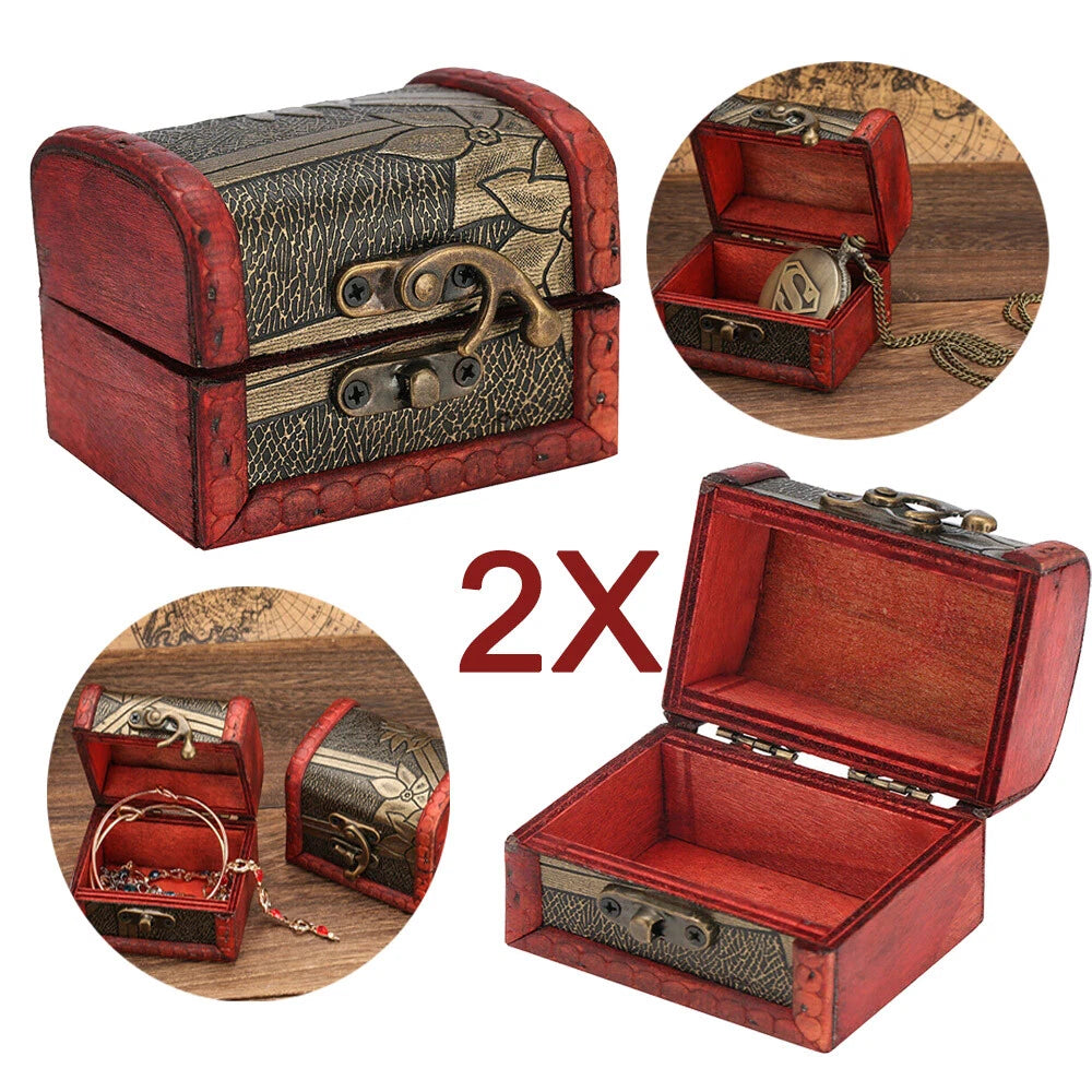 2Pcs Vintage Necklace Bracelet Storage Organizer Holder Gift Wooden Jewelry Box | eBay