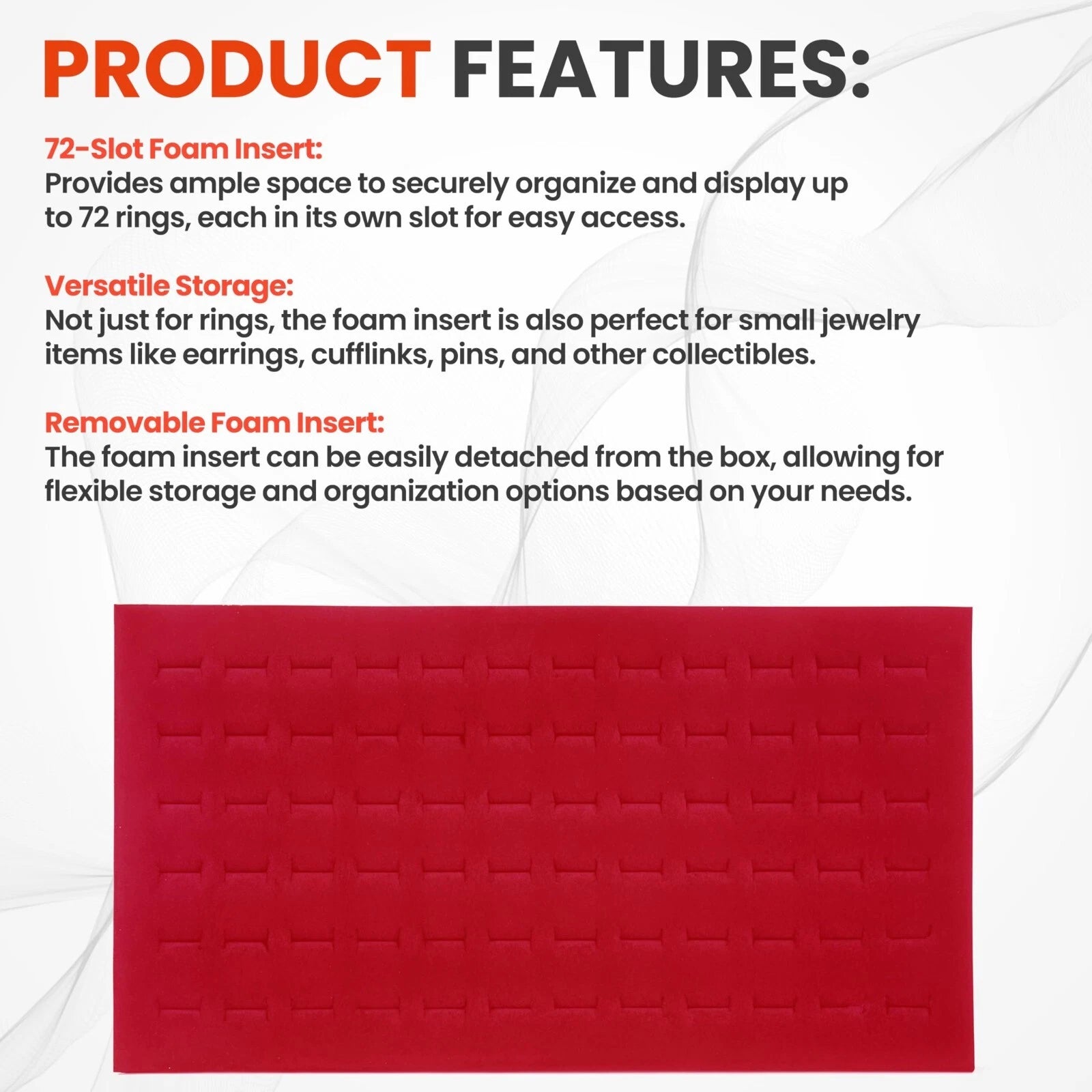 Novel Box 72 Slot Ring Earring Jewelry Tray Foam Velvet Liner in Various Colors | eBay