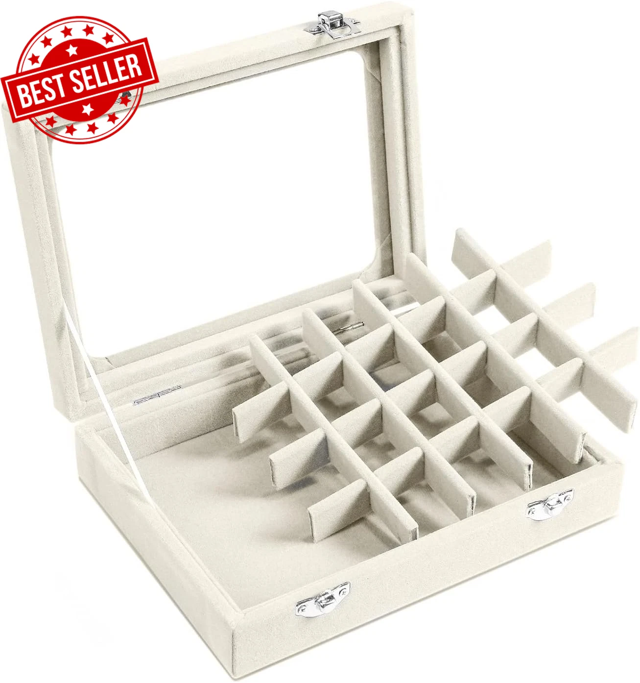 Jewelry Box 24 Grid Velvet Earring Tray with Clear Lid Ring Display Storage Orga | eBay