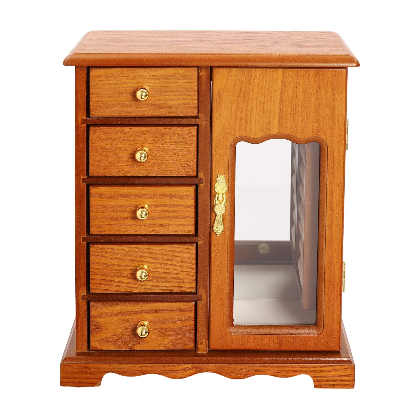 Wooden Jewelry Box Jewelry Storage Cabinet Organizer Mirror With 5 Drawers | eBay
