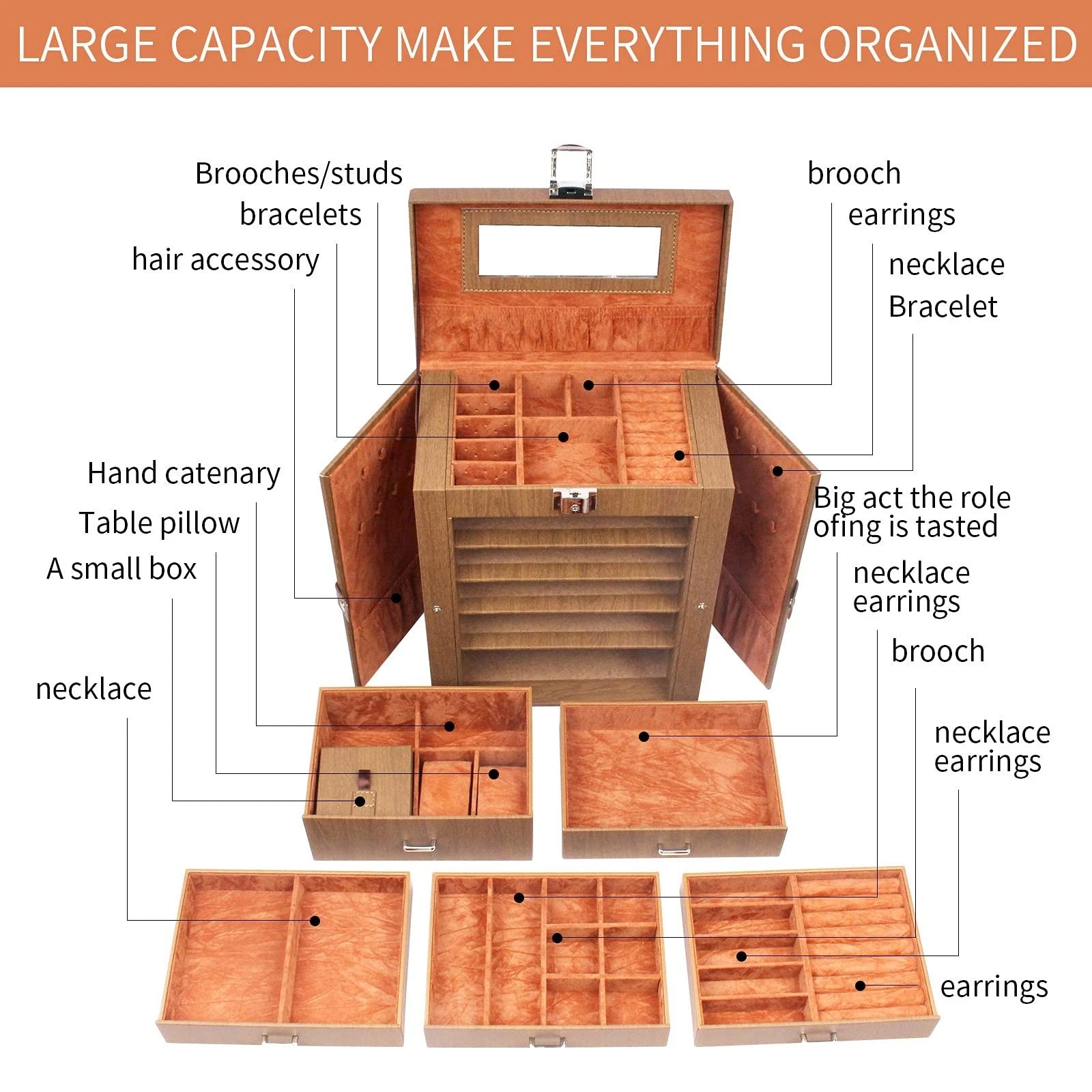 6-Tier Jewelry Box with Mirror & Lock – Organizer | eBay