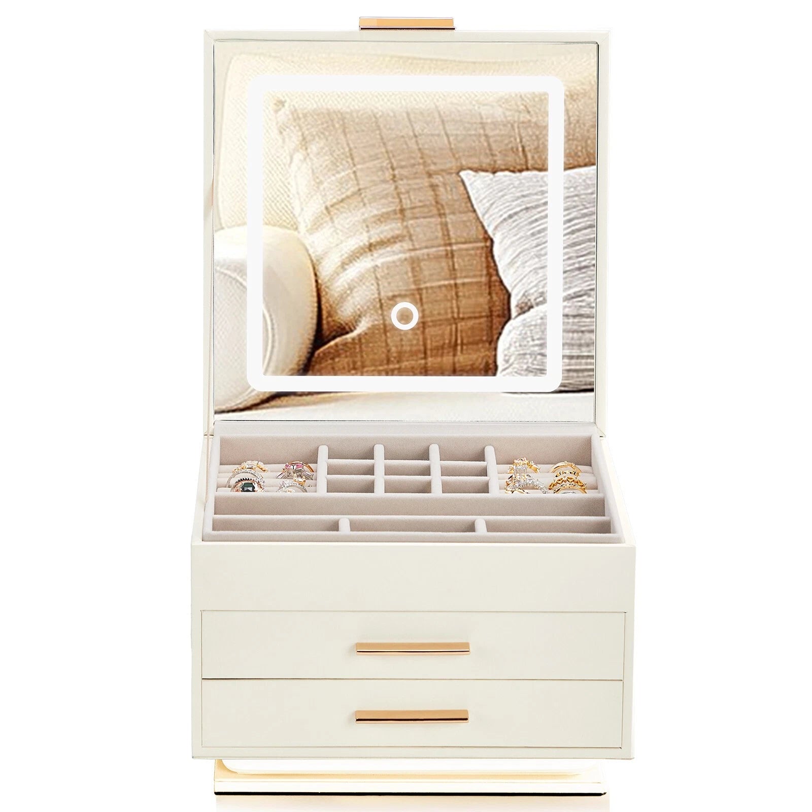 Jewelry Box Leather 3-Tier Storage Organizer Case with Touch Control LED Mirror | eBay