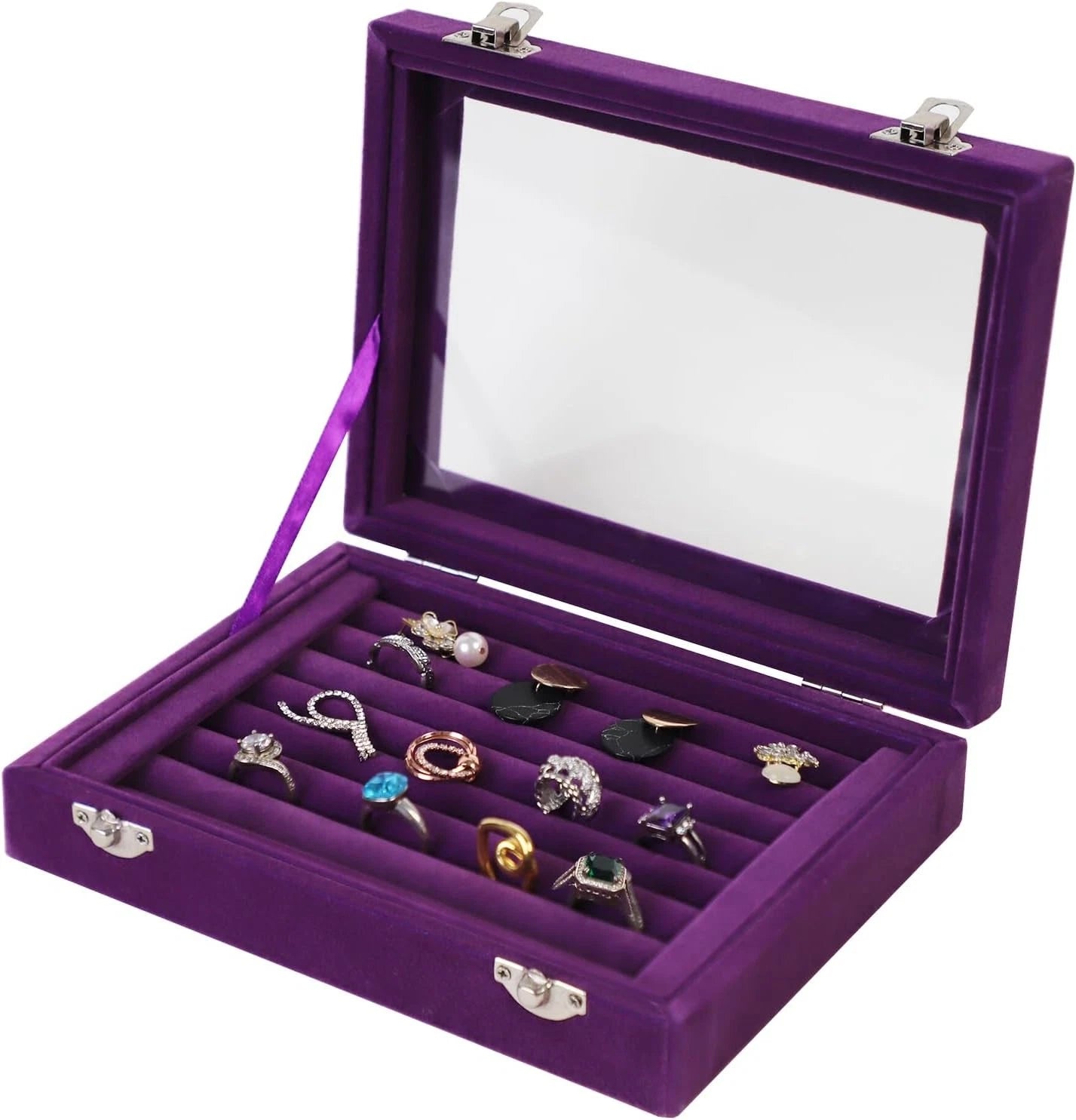 7 Slots Velvet Jewelry Box Rings Organizer Tray Display Storage Box for Girls | eBay