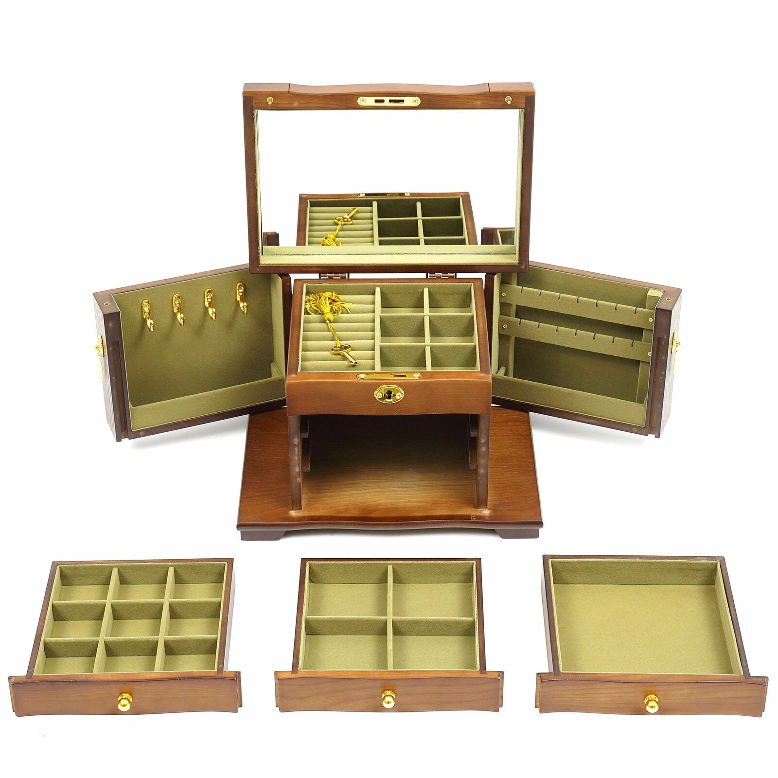 Lining Jewelry Box Wooden Jewelry Storage Case W/mirror&lock Watch Necklace Case | eBay