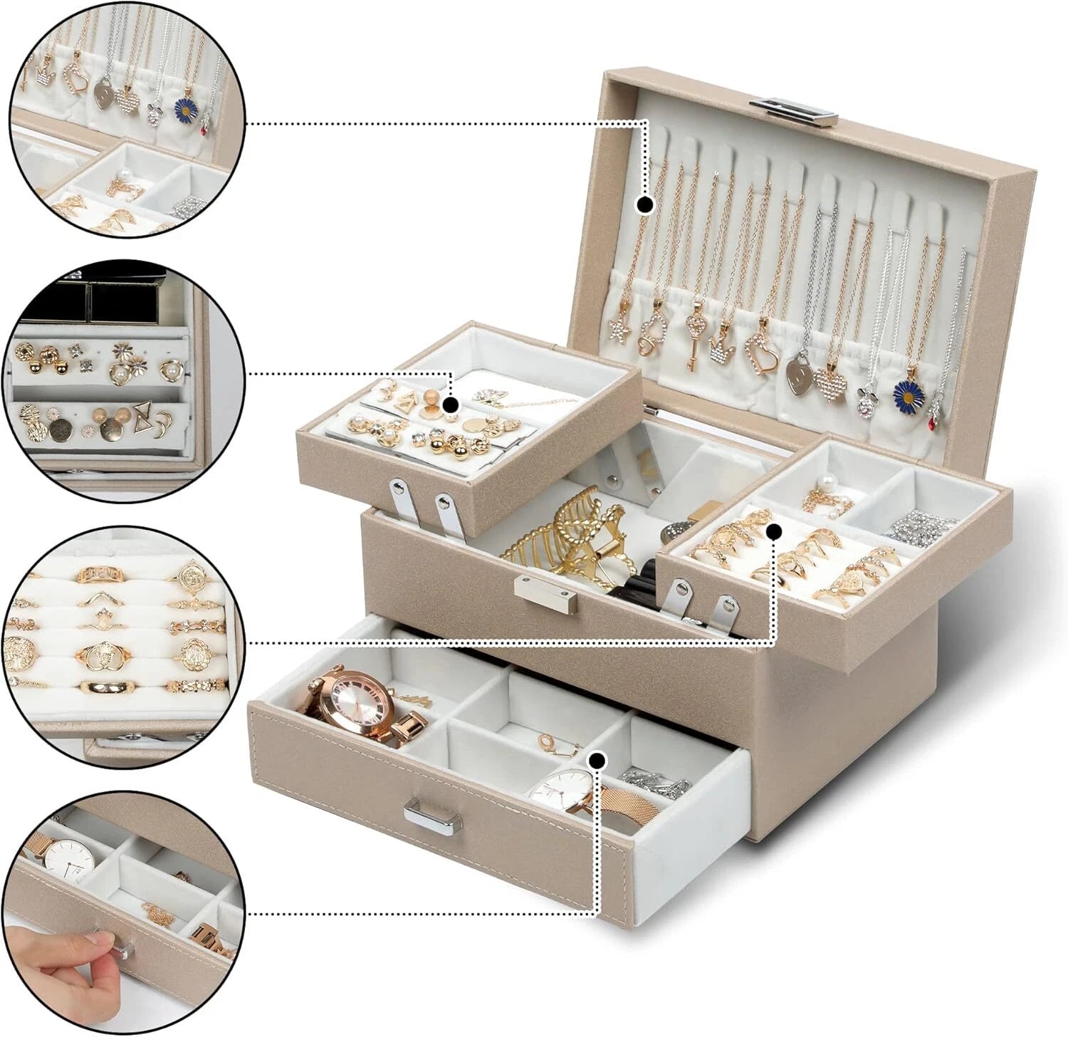 Jewelry Box Organizer, Jewelry Boxes for Women Girls, 3 Layers Jewelry Gift Box | eBay