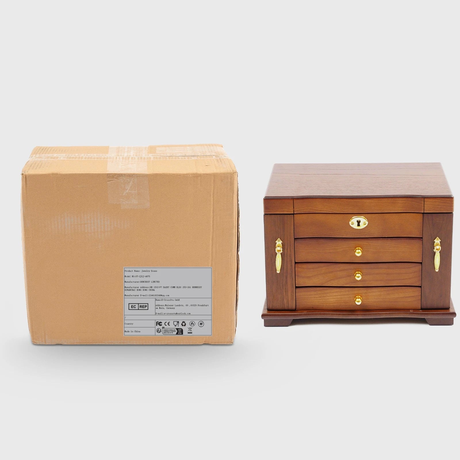 4-Tier Retro Solid Wood Jewelry Box Jewelry Case Lockable Ring Cabinet W/ Mirror | eBay