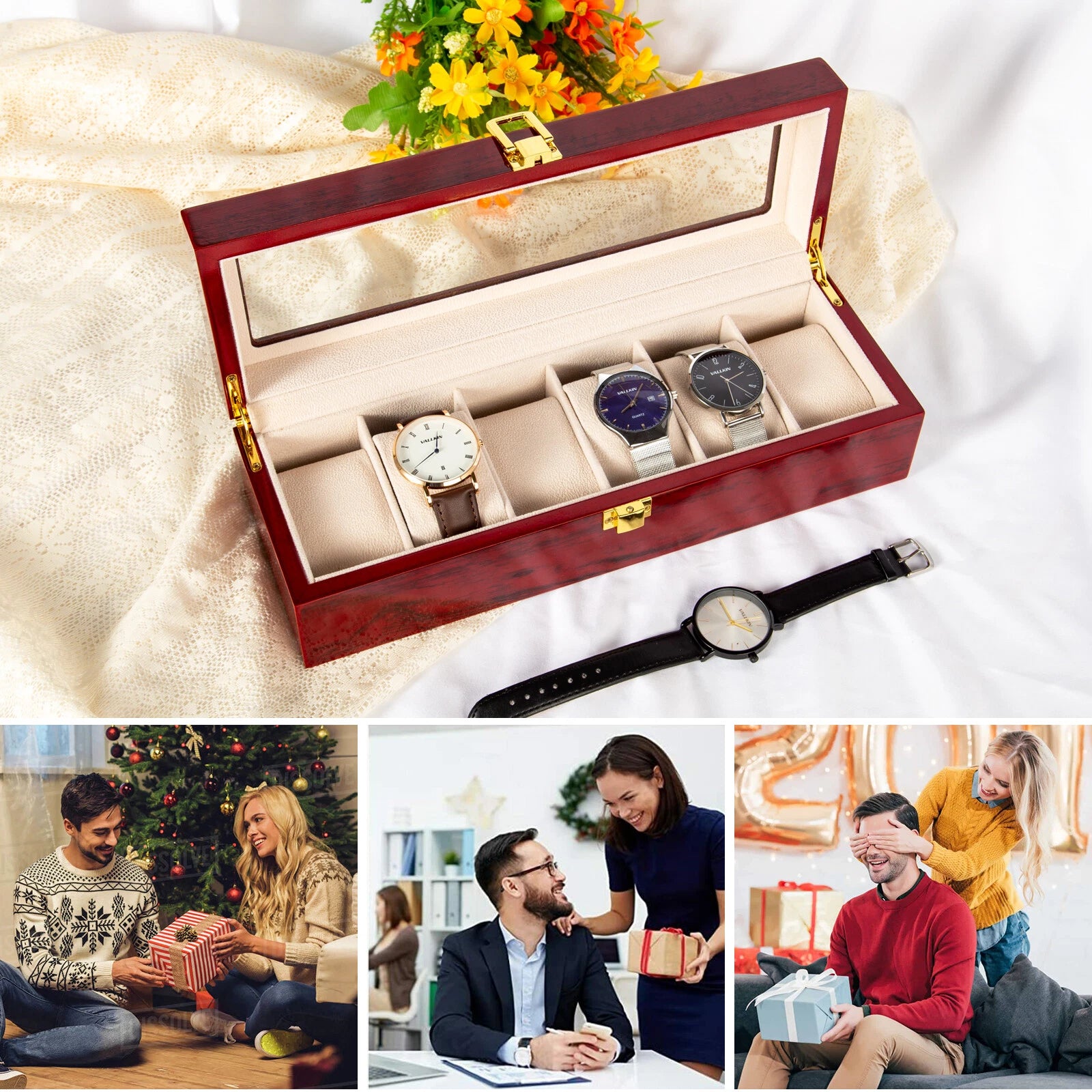 Watch Box Case Organizer Watches Holder Jewelry Storage Top Glass Display Gift | eBay