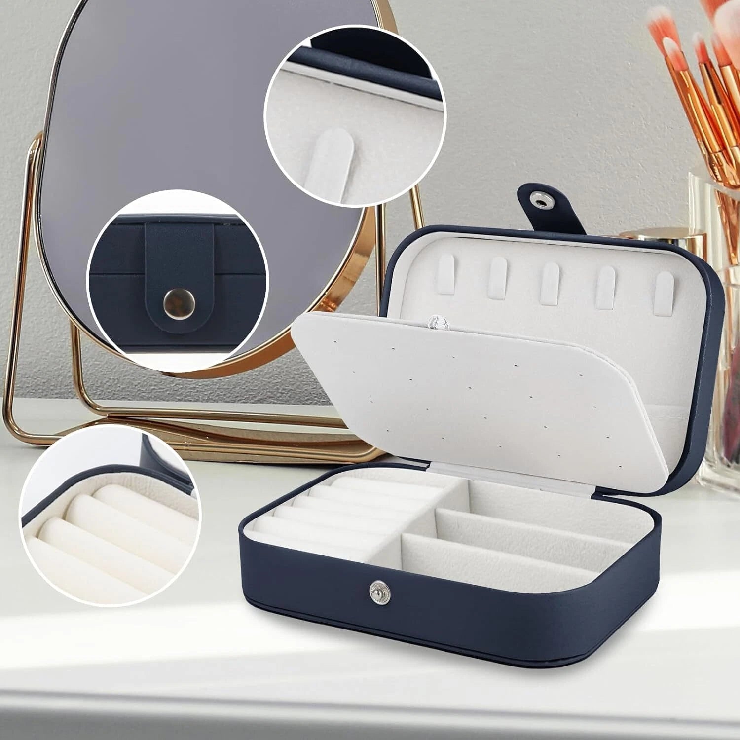 Double Layer Jewelry Box Organizer Case Rings Earrings Necklace Storage Portable | eBay