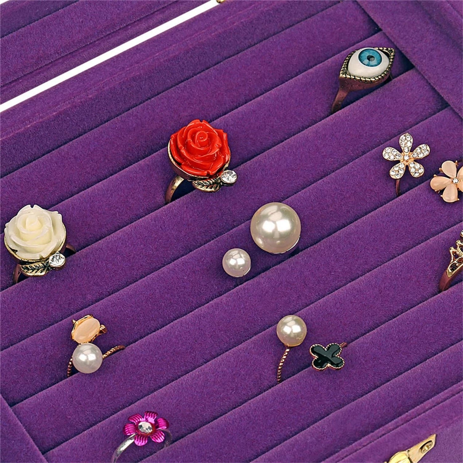 Velvet Glass 50 Rings Organizer Jewelry Display Stand Storage Box Earrings Je... | eBay