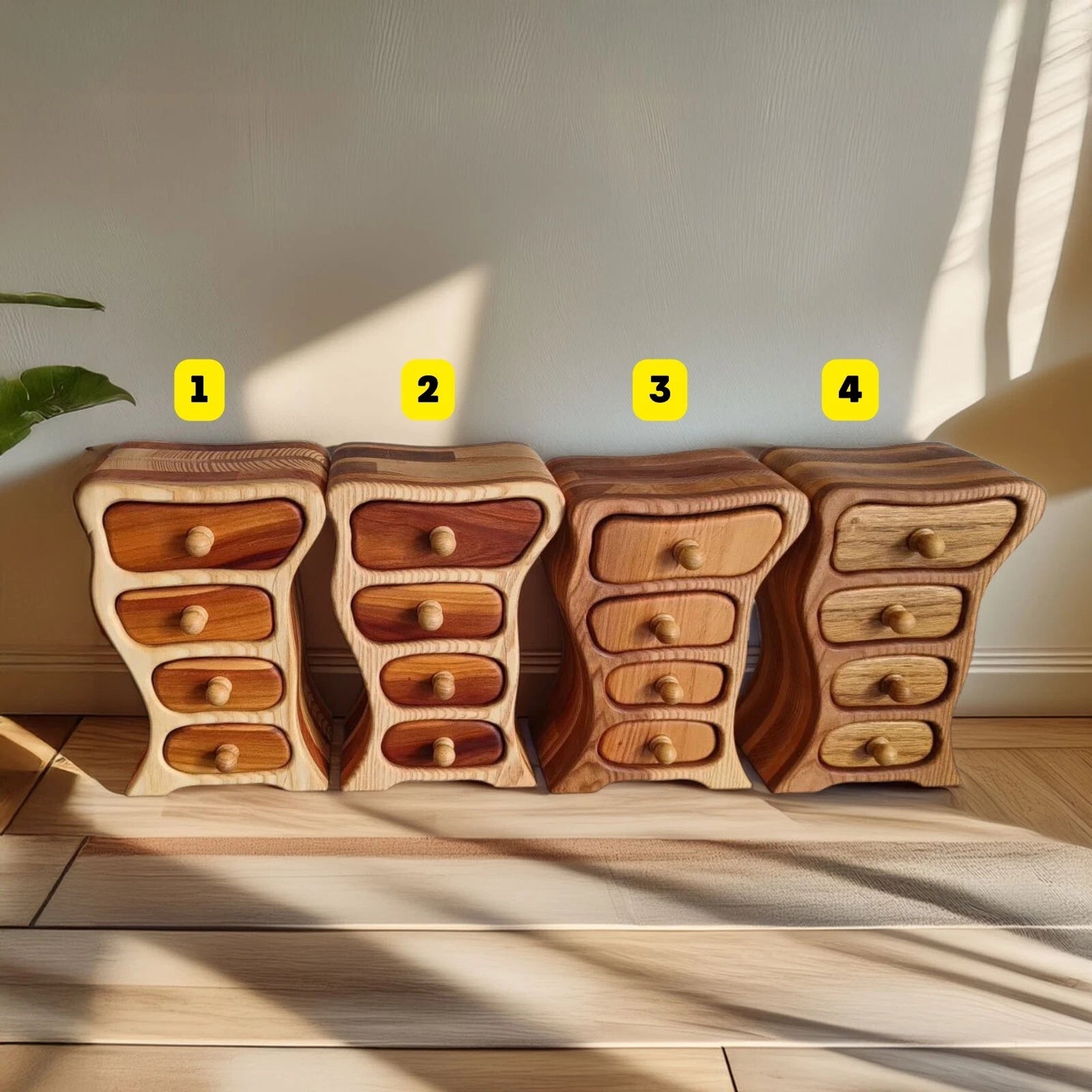 Handcrafted Wooden Jewelry Box – Mini Storage Organizer with 4 Drawers Chest | eBay