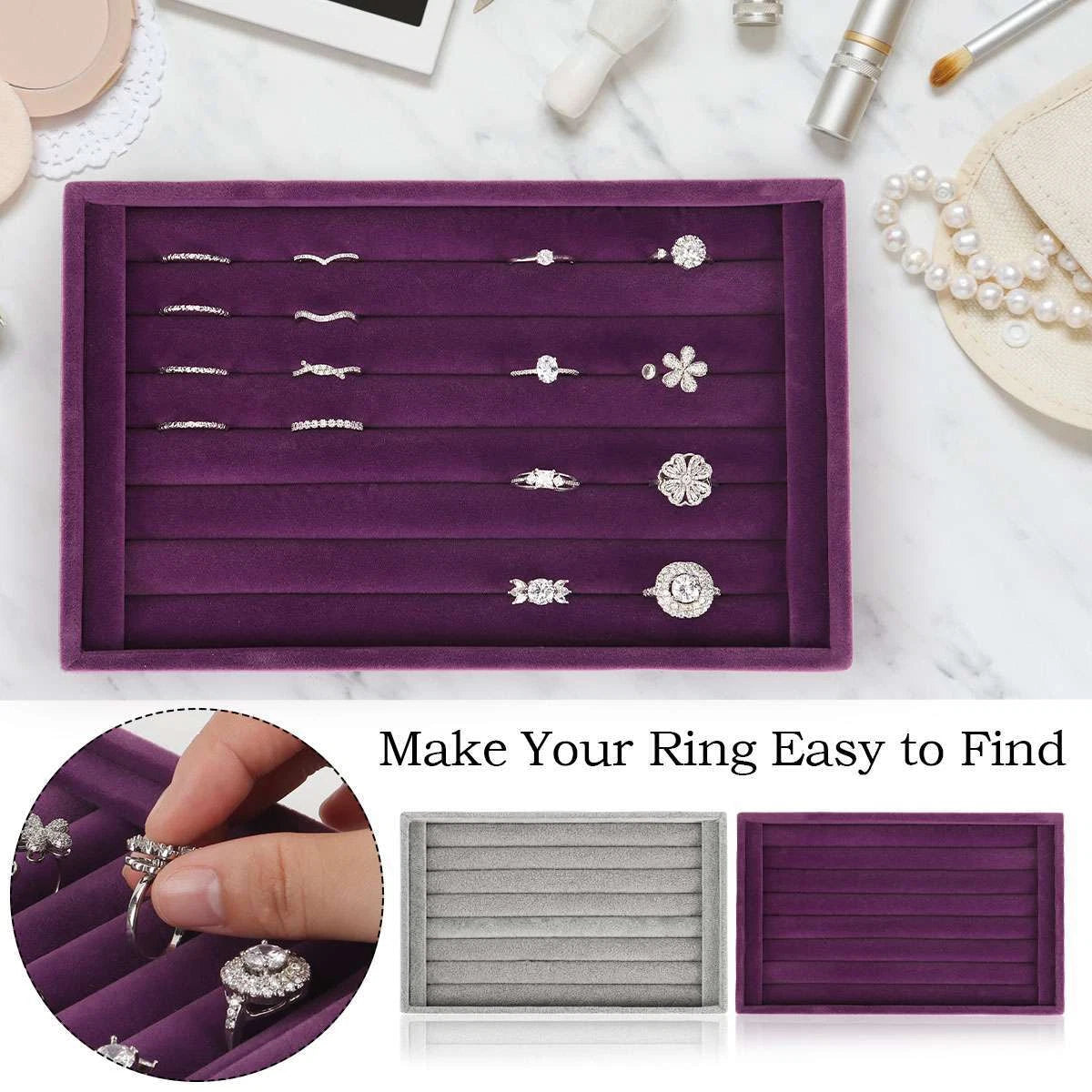 Large Velvet Jewelry Ring Display Organizer Tray Holder Box Earring Storage Case | eBay