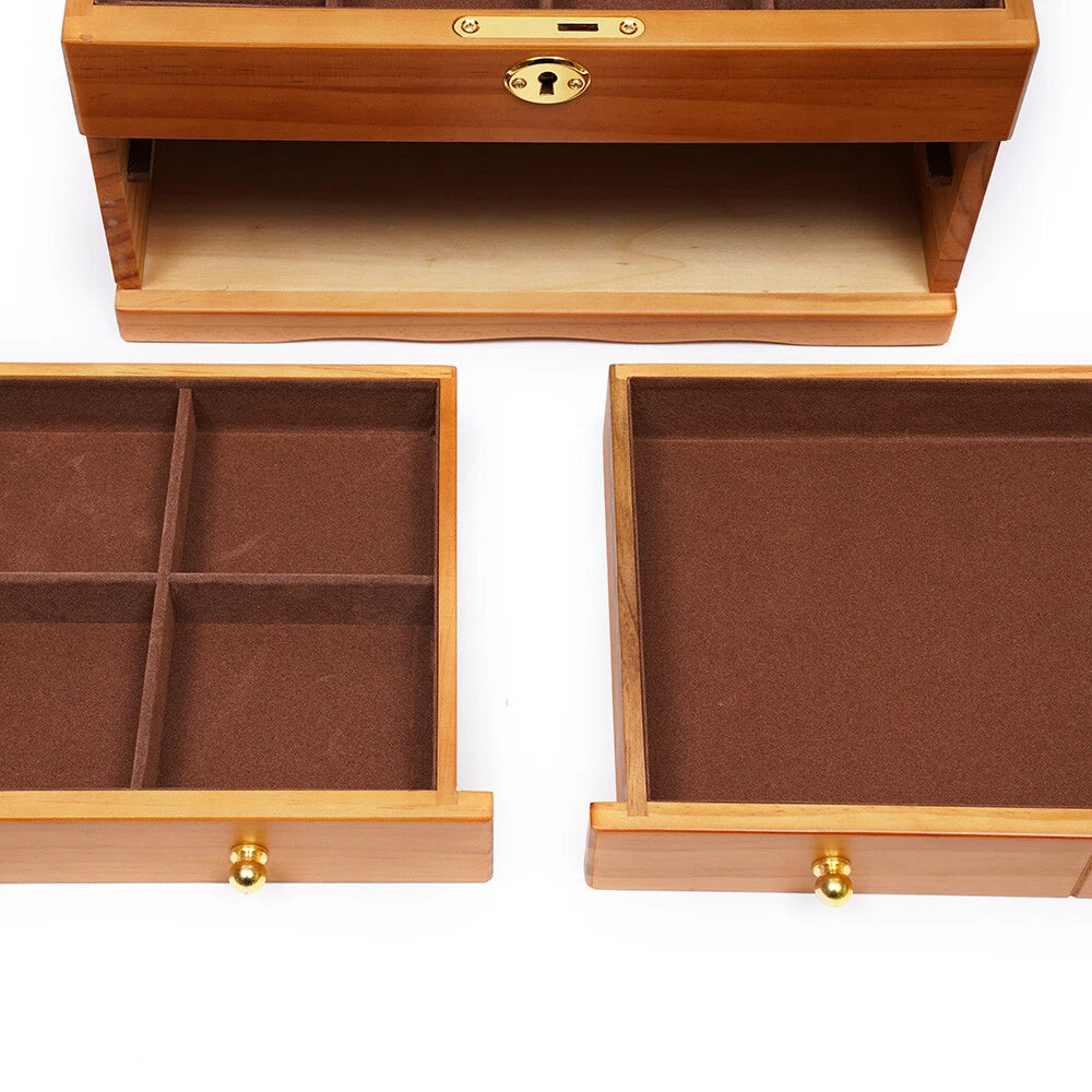 Large Capacity Wooden Jewelry Box W/ Safe Lock 3 Layers Retro Storage Organizer | eBay