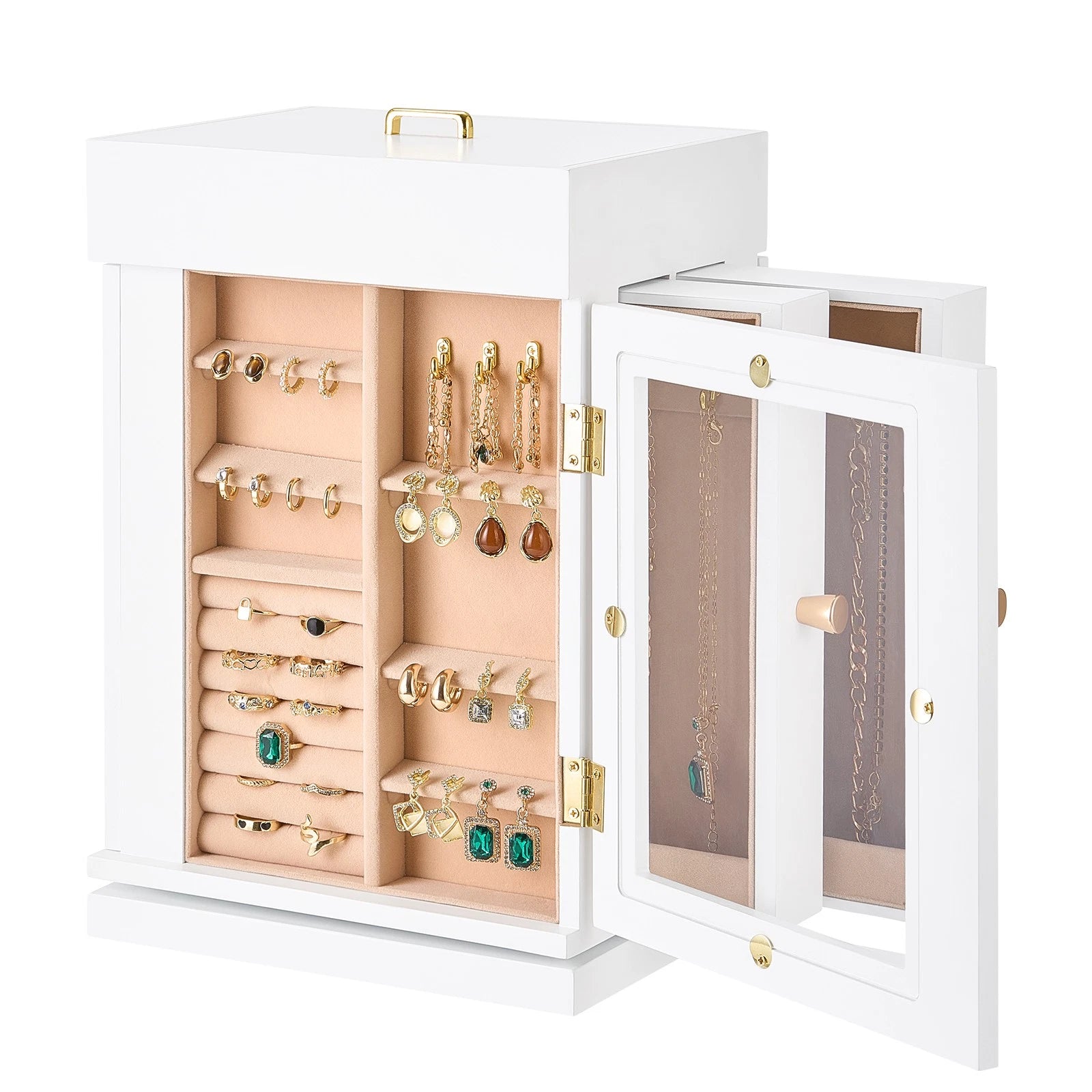 Jewelry Box 360° Rotating Jewelry Organizer with Built-in 4 Necklace Hooks White | eBay