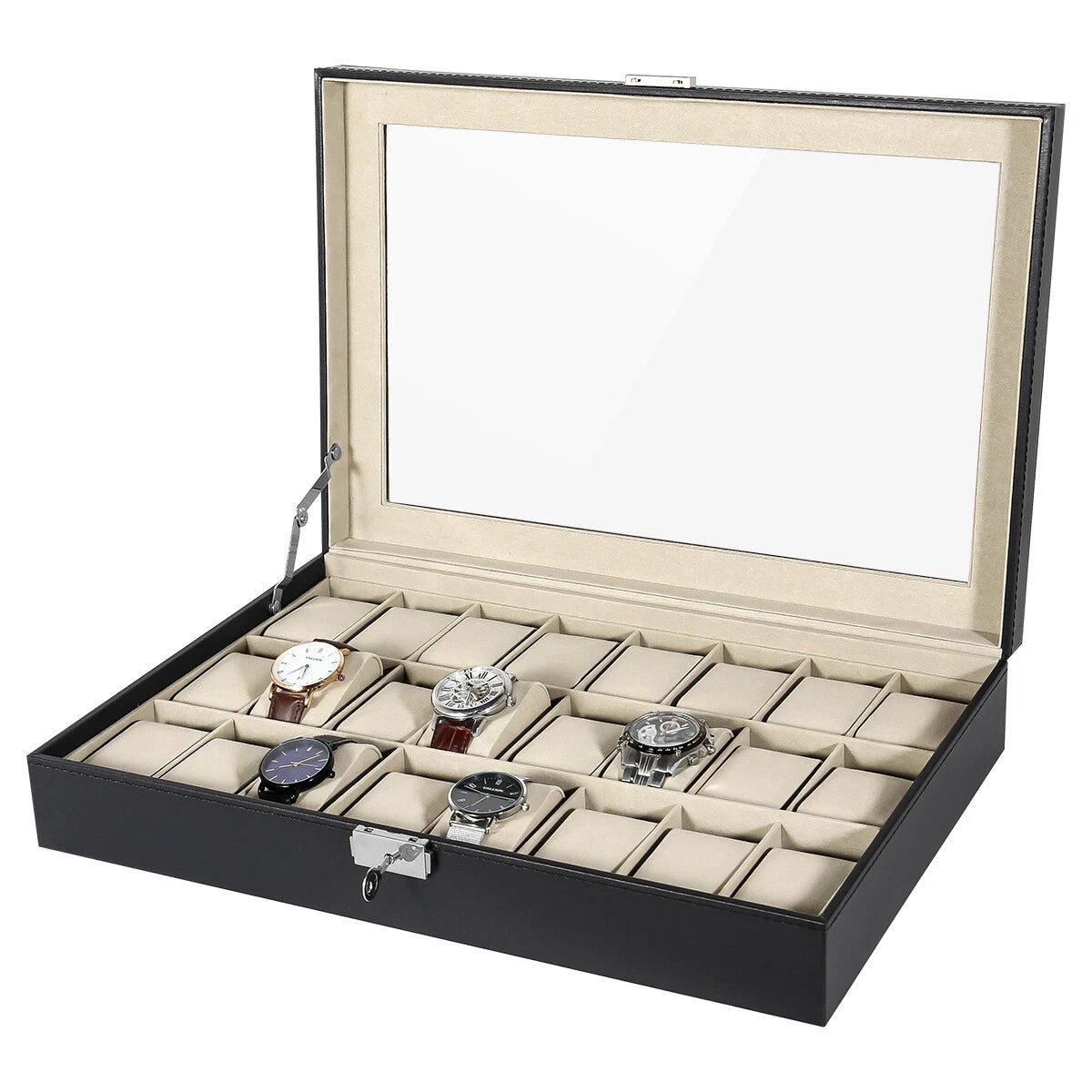 Watch Box Case Organizer Watches Holder Jewelry Storage Top Glass Display Gift | eBay
