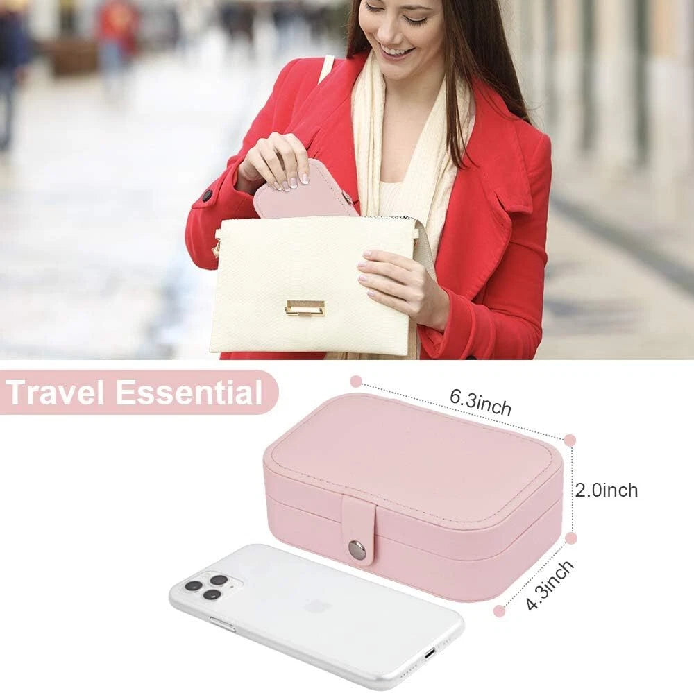 Double Layer Jewelry Box Organizer Case Rings Earrings Necklace Storage Portable | eBay