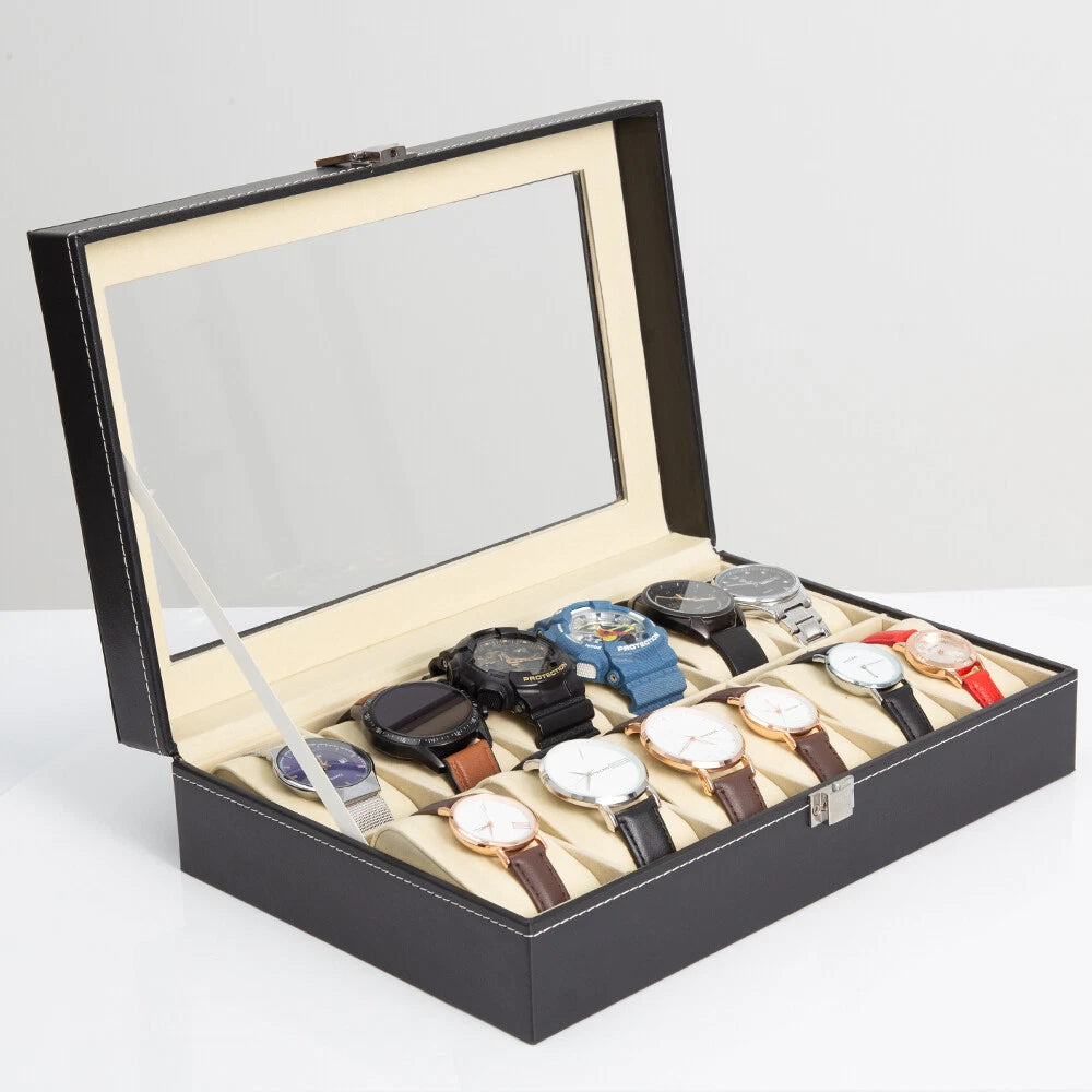 Watch Box Case Organizer Watches Holder Jewelry Storage Top Glass Display Gift | eBay