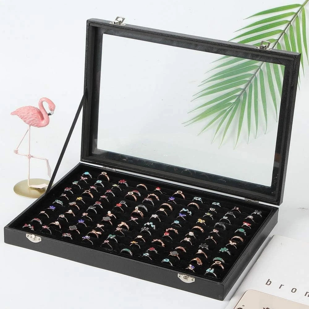 Ring Organizer Box 100 Slots Storage Display Case Tray Holder PU Leather Black | eBay
