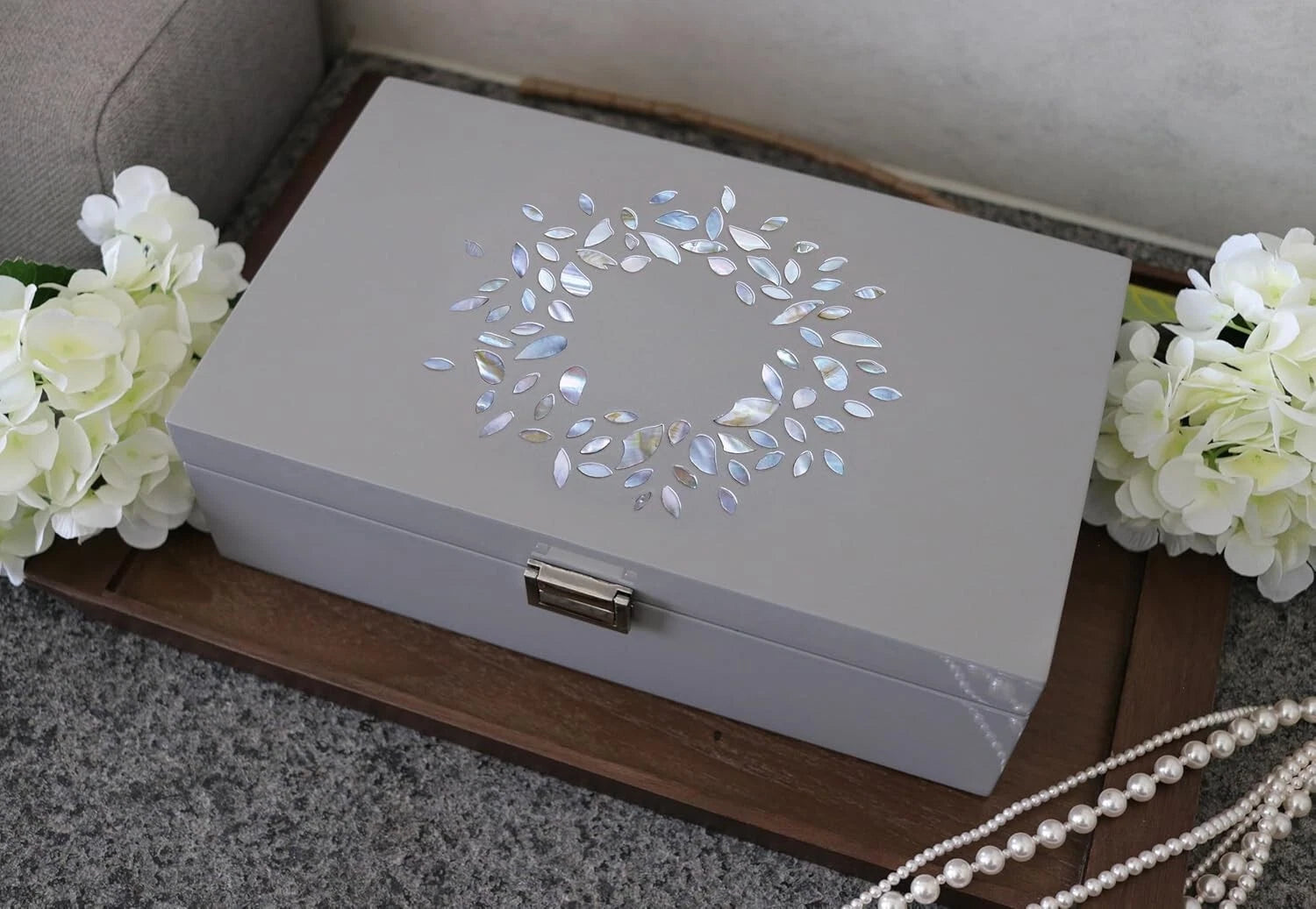 MADDesign Mother of Pearl Jewelry Organizer Box Handmade Lacquered Flower Petal | eBay