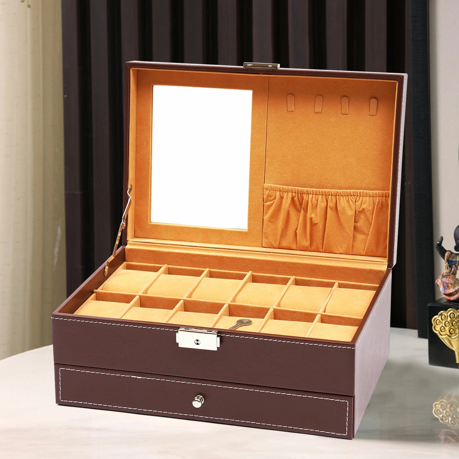 12 Slots Watch Box Case Organizer Women Jewelry Storage Holder Display w/Mirrior | eBay