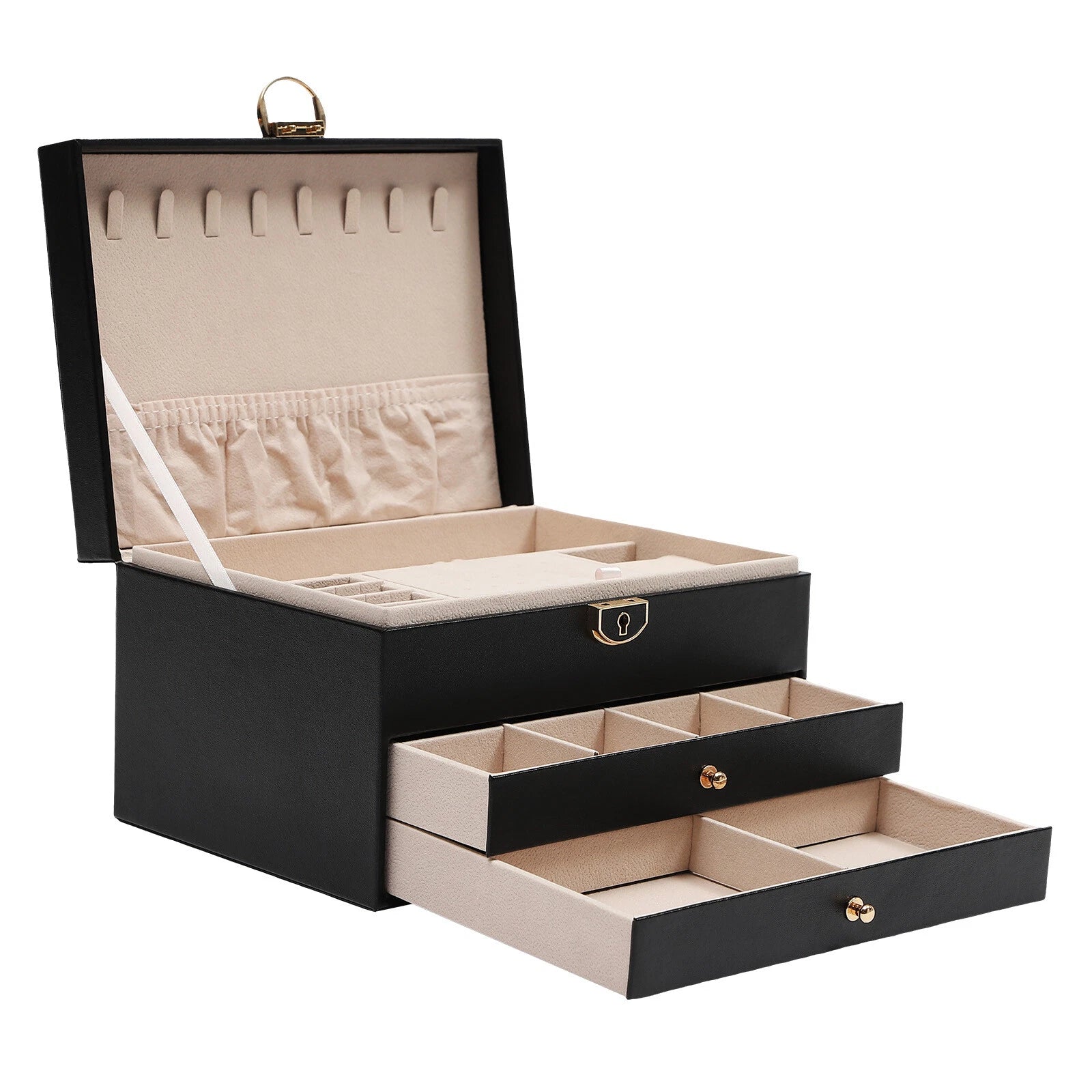 3-Layer Lockable Jewelry Box Organizer with Velveteen Lining | eBay