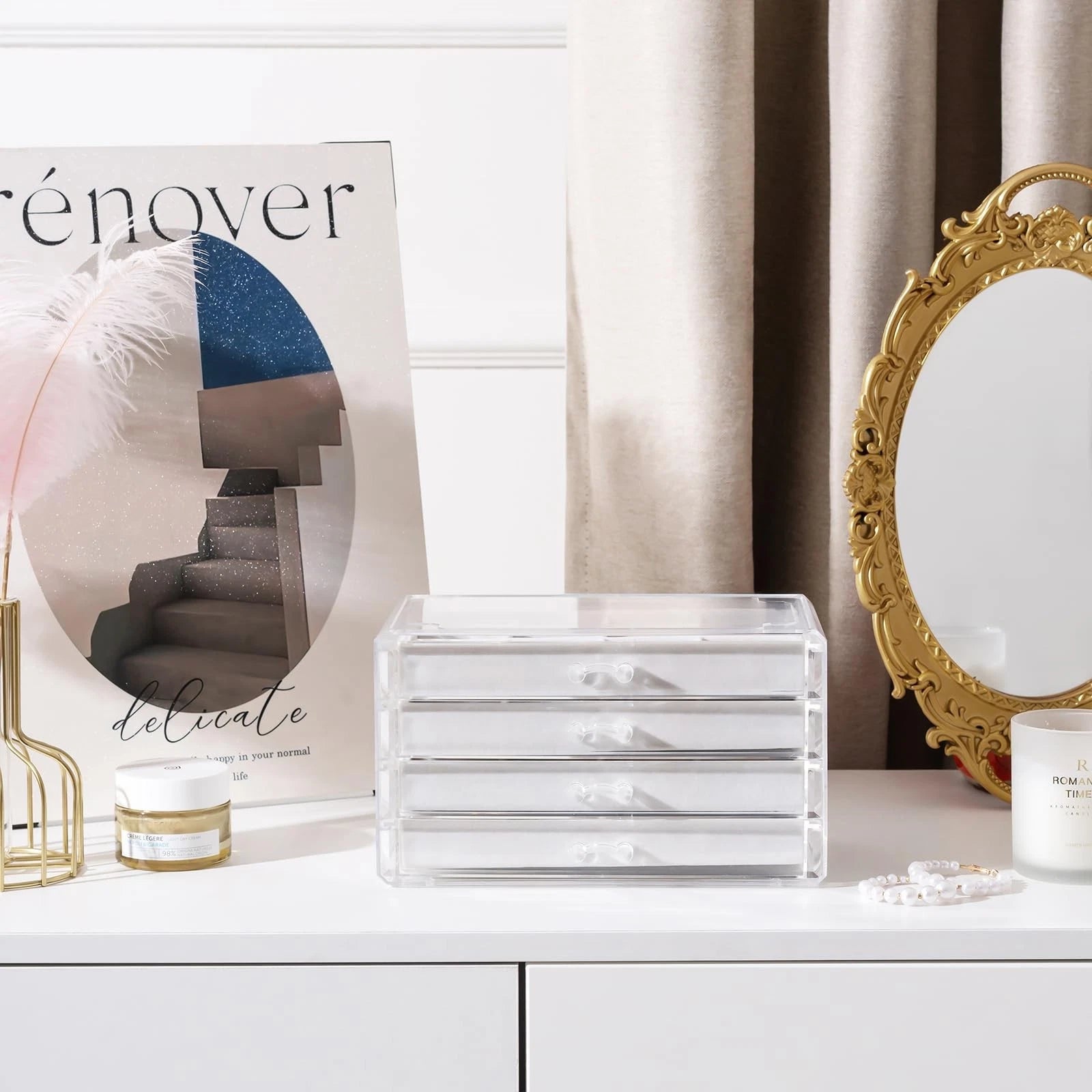 Earring Holder Organizer Box Jewelry Storage with 4 Drawers, Clear Acrylic St... | eBay