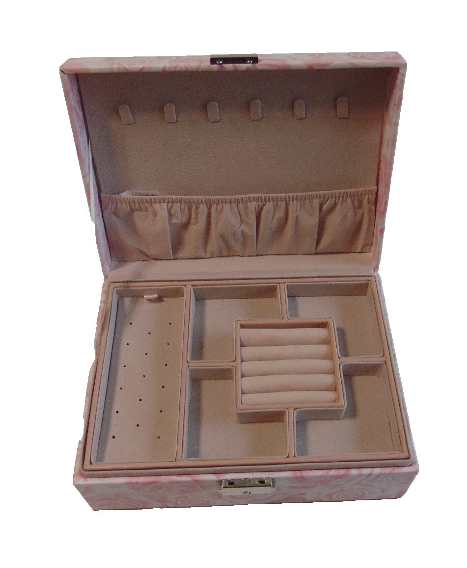 Women's Jewelry Box Pink Blush Floral Roses Storage Case Organizer Compartments | eBay
