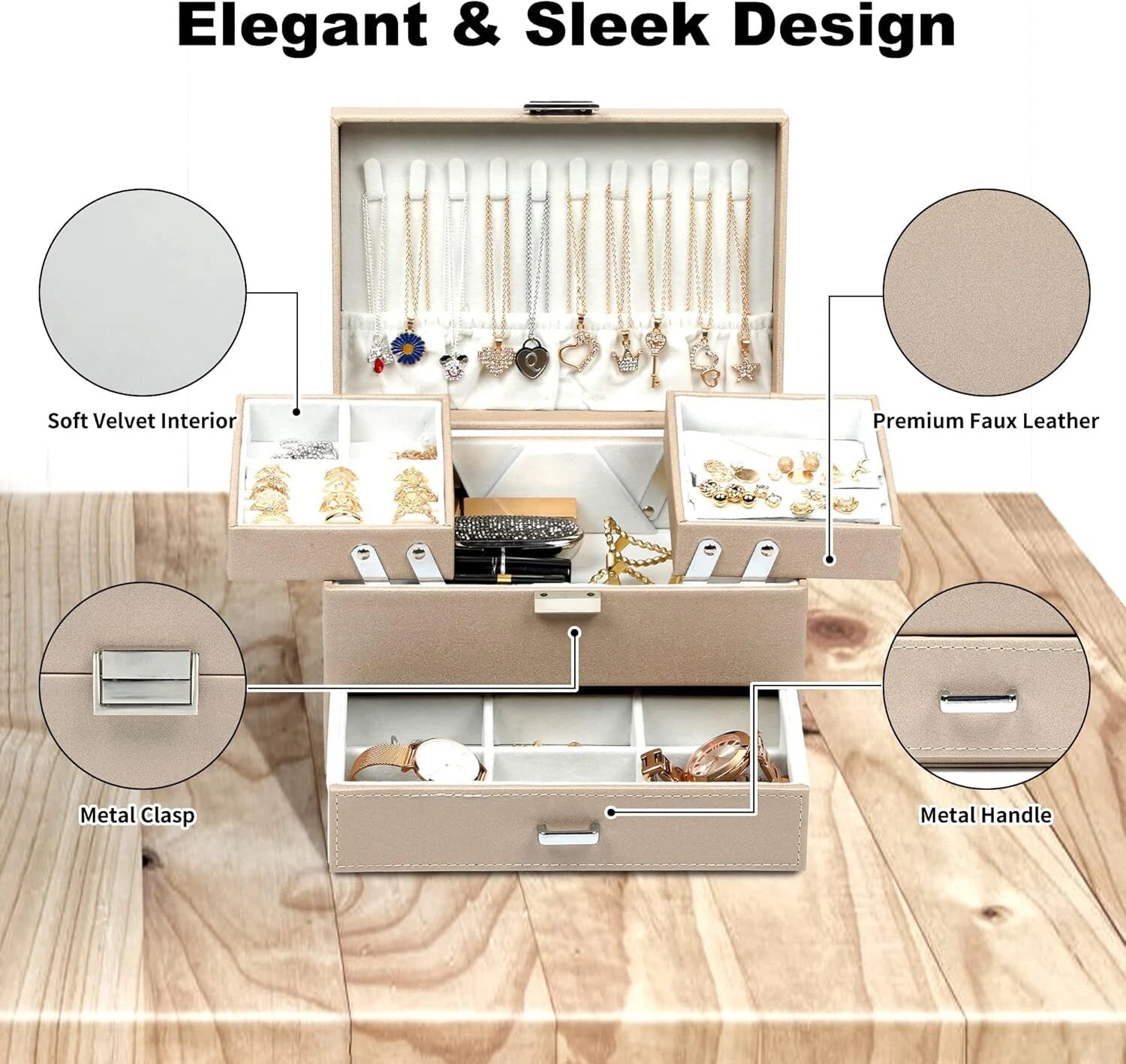 Jewelry Box Organizer, Jewelry Boxes for Women Girls, 3 Layers Jewelry Gift Box | eBay