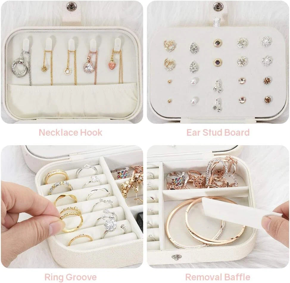 Double Layer Jewelry Box Organizer Case Rings Earrings Necklace Storage Portable | eBay
