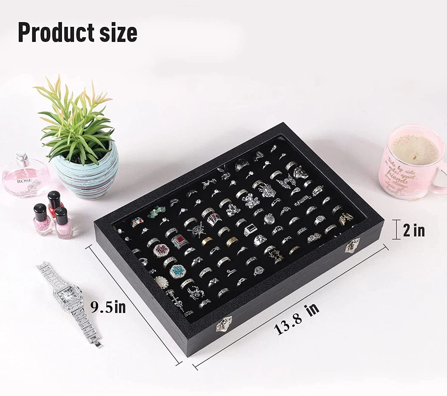 Black 100 Slots Ring Case Organizer Box,Rings Holder Storage Boxes with Glass | eBay