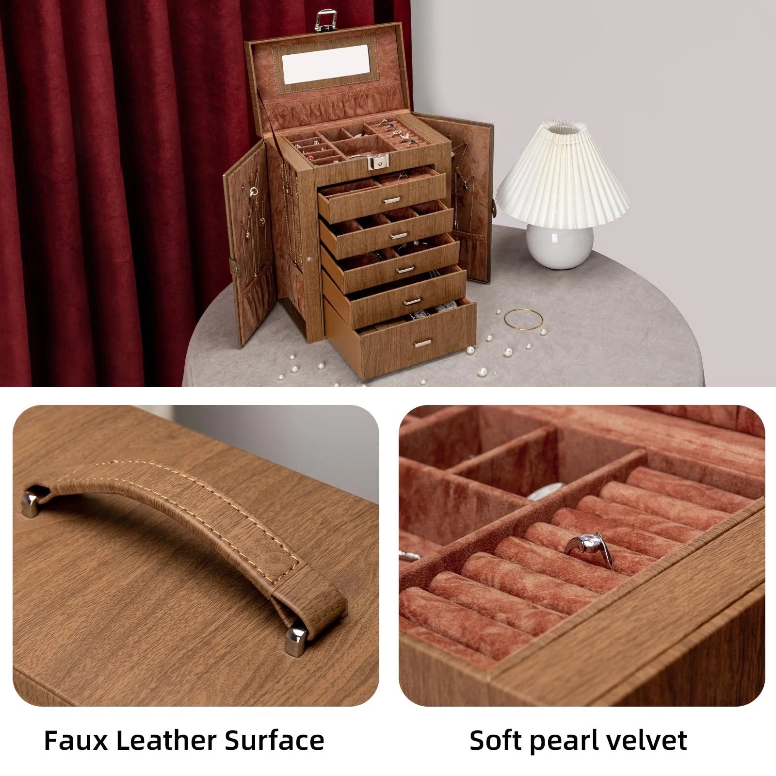 6-Tier Jewelry Box with Mirror & Lock – Organizer | eBay